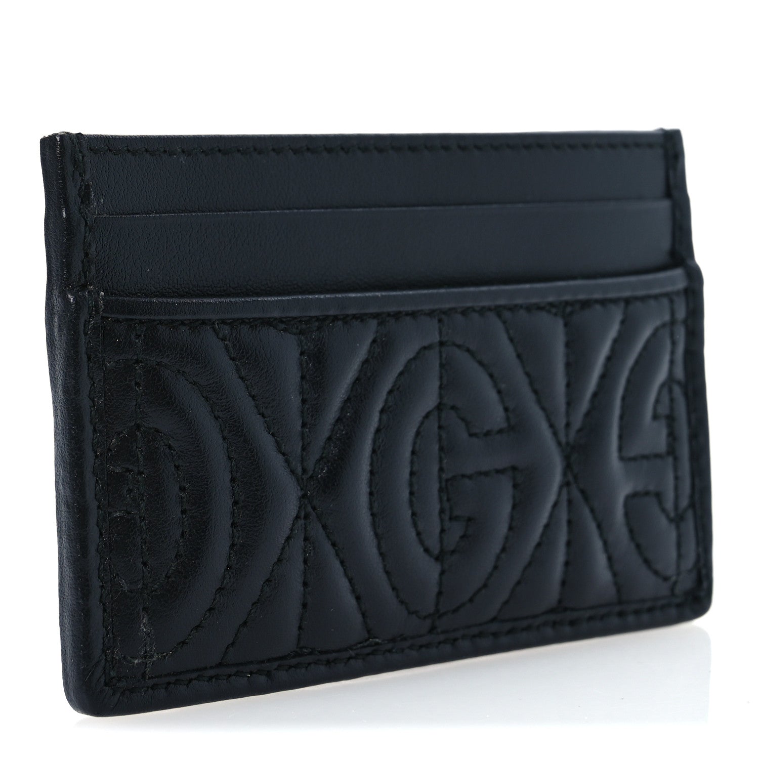 Calfskin G Rhombus Quilted  Holder Black