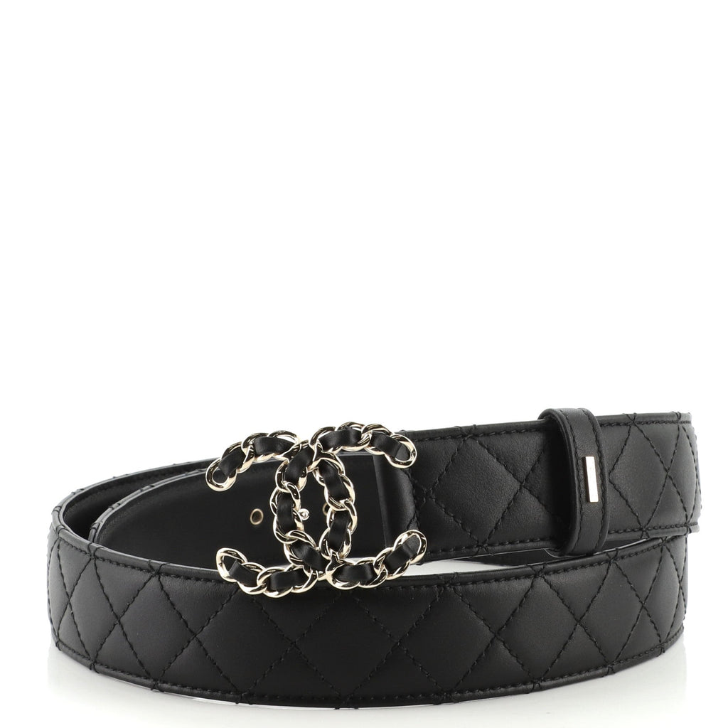 Woven Chain CC Buckle Belt Quilted Leather Medium 85