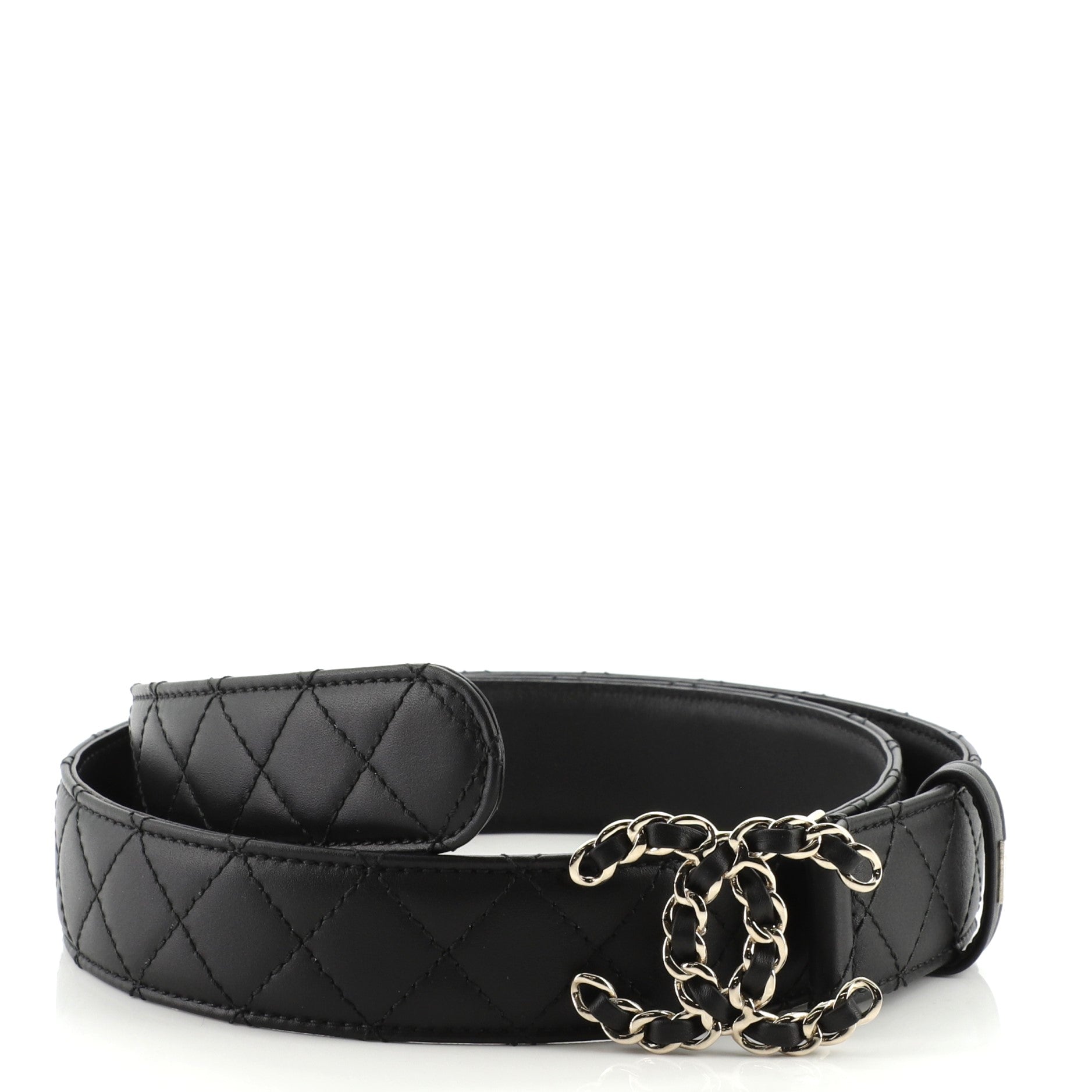 Woven Chain CC Buckle Belt Quilted Leather Medium 85