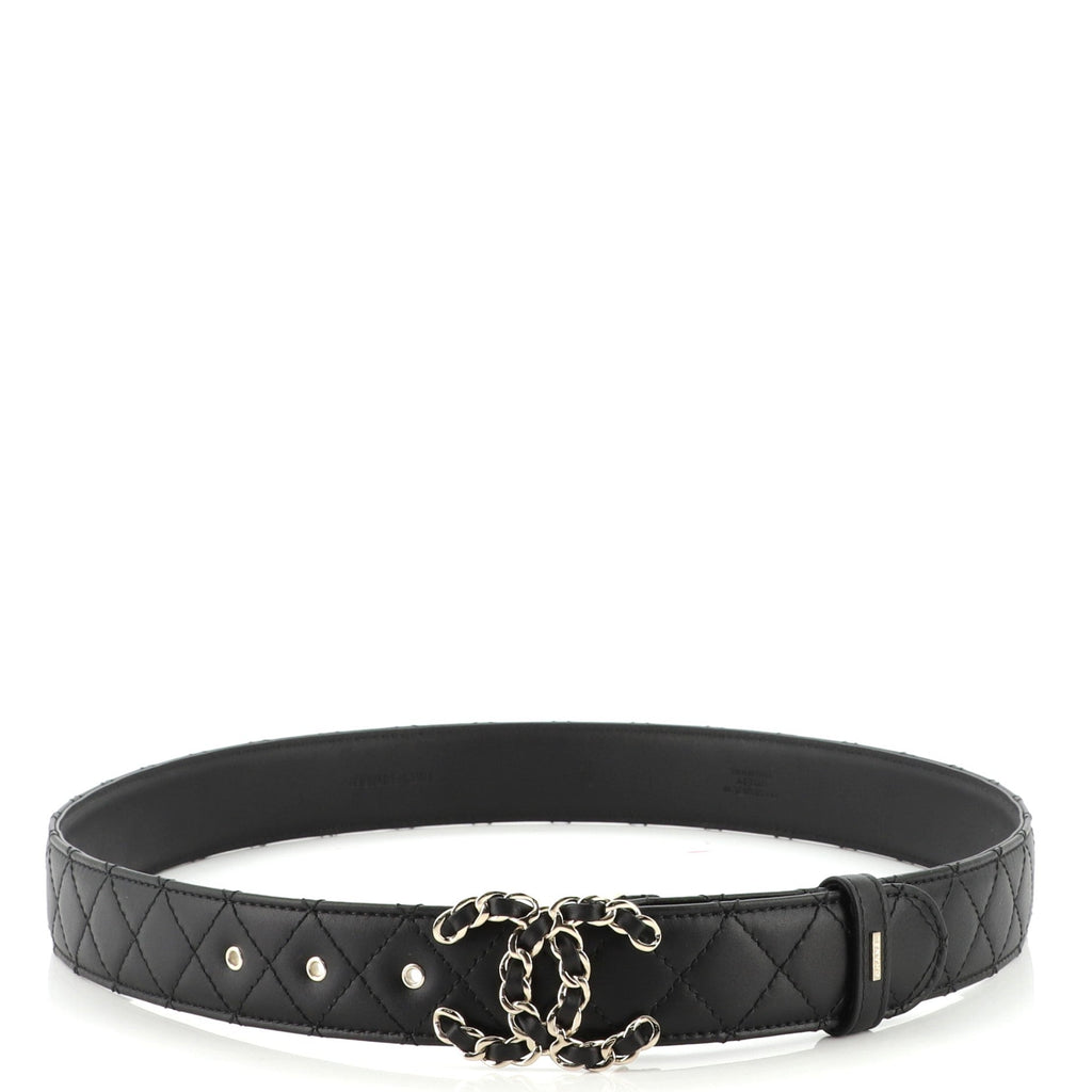 Woven Chain CC Buckle Belt Quilted Leather Medium 85