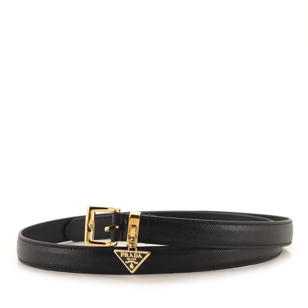 Triangle Charm Belt Saffiano Leather Thin 80