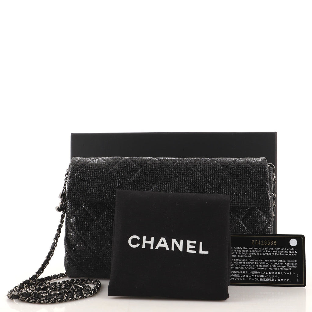 Chain Clutch Quilted Glittered Calfskin