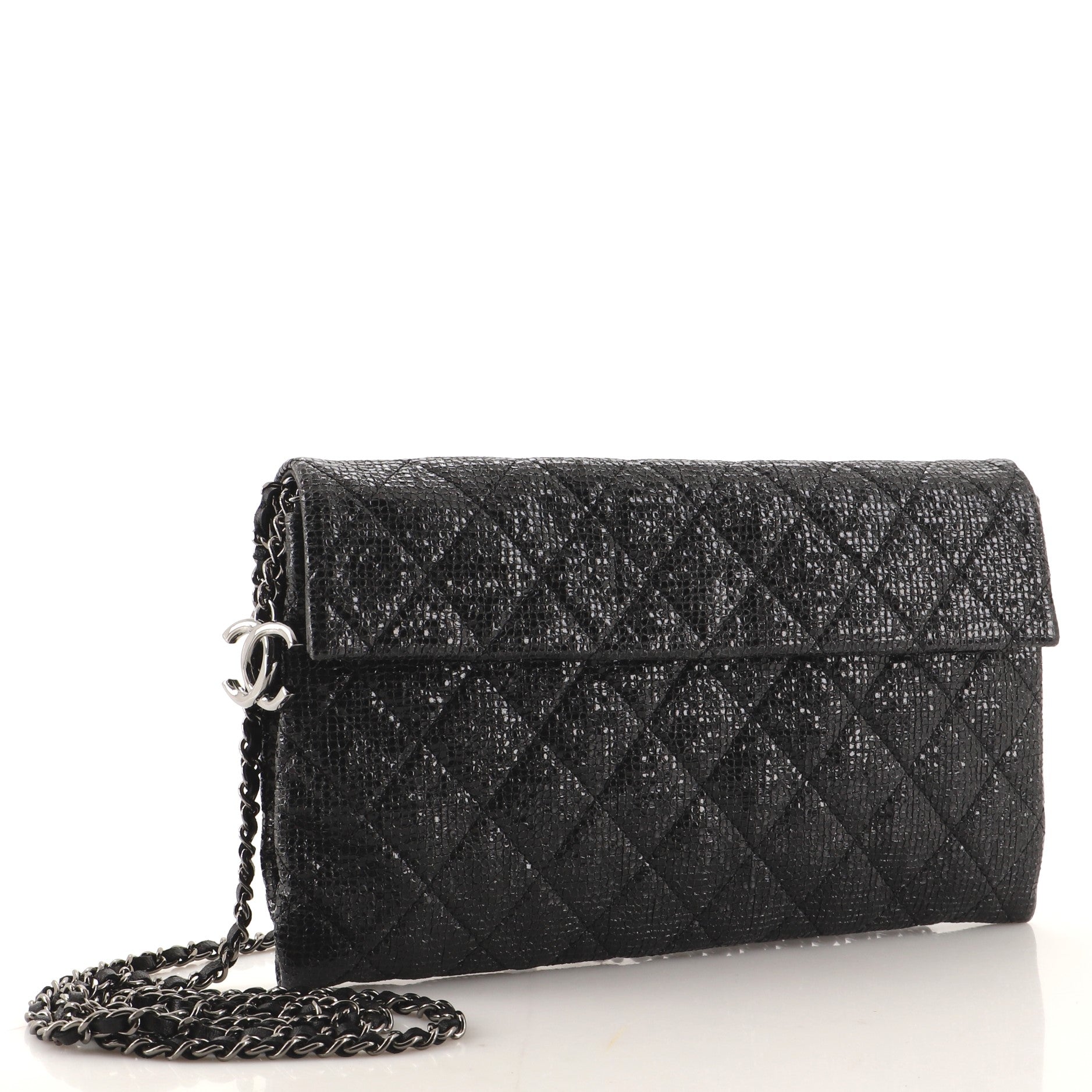 Chain Clutch Quilted Glittered Calfskin
