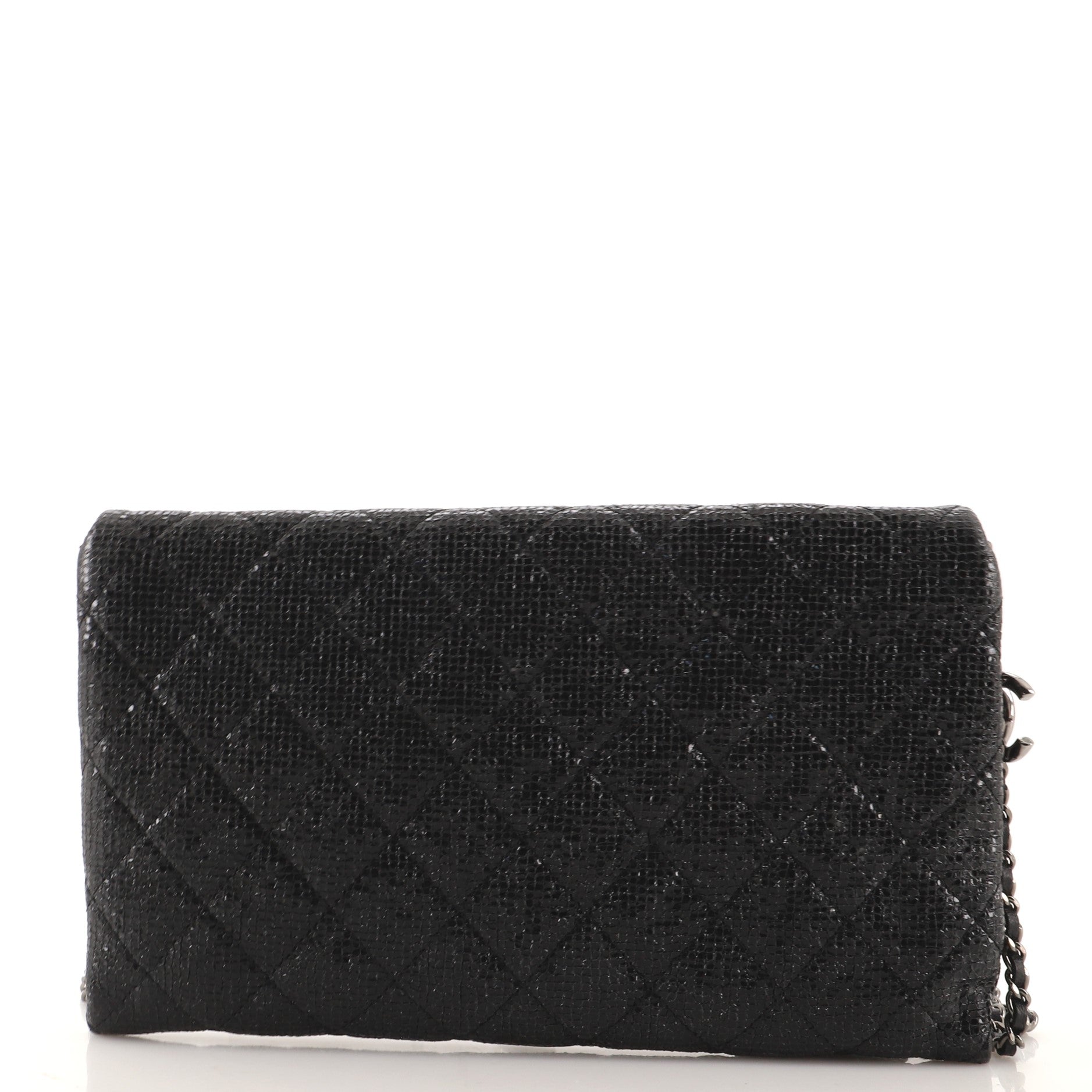 Chain Clutch Quilted Glittered Calfskin