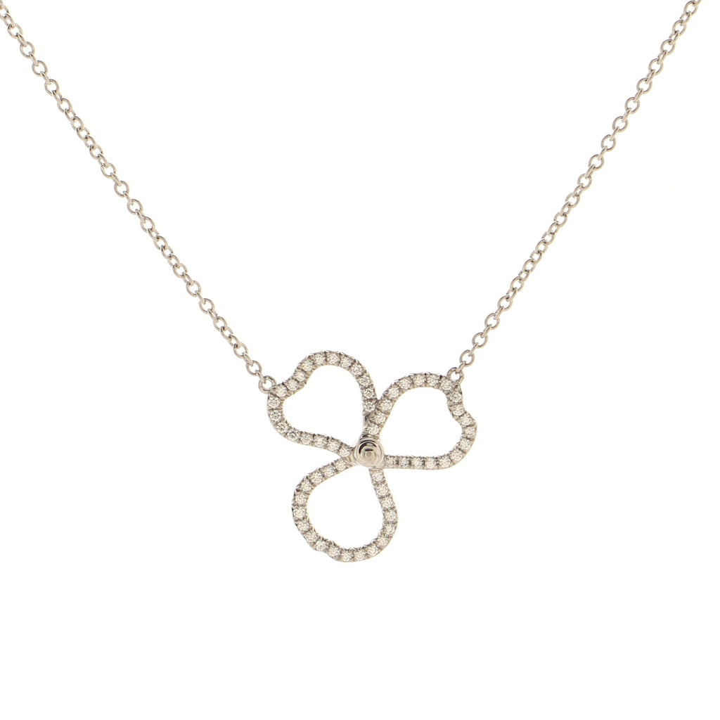 Open Paper Flower Pendant Necklace Platinum and Diamonds Small