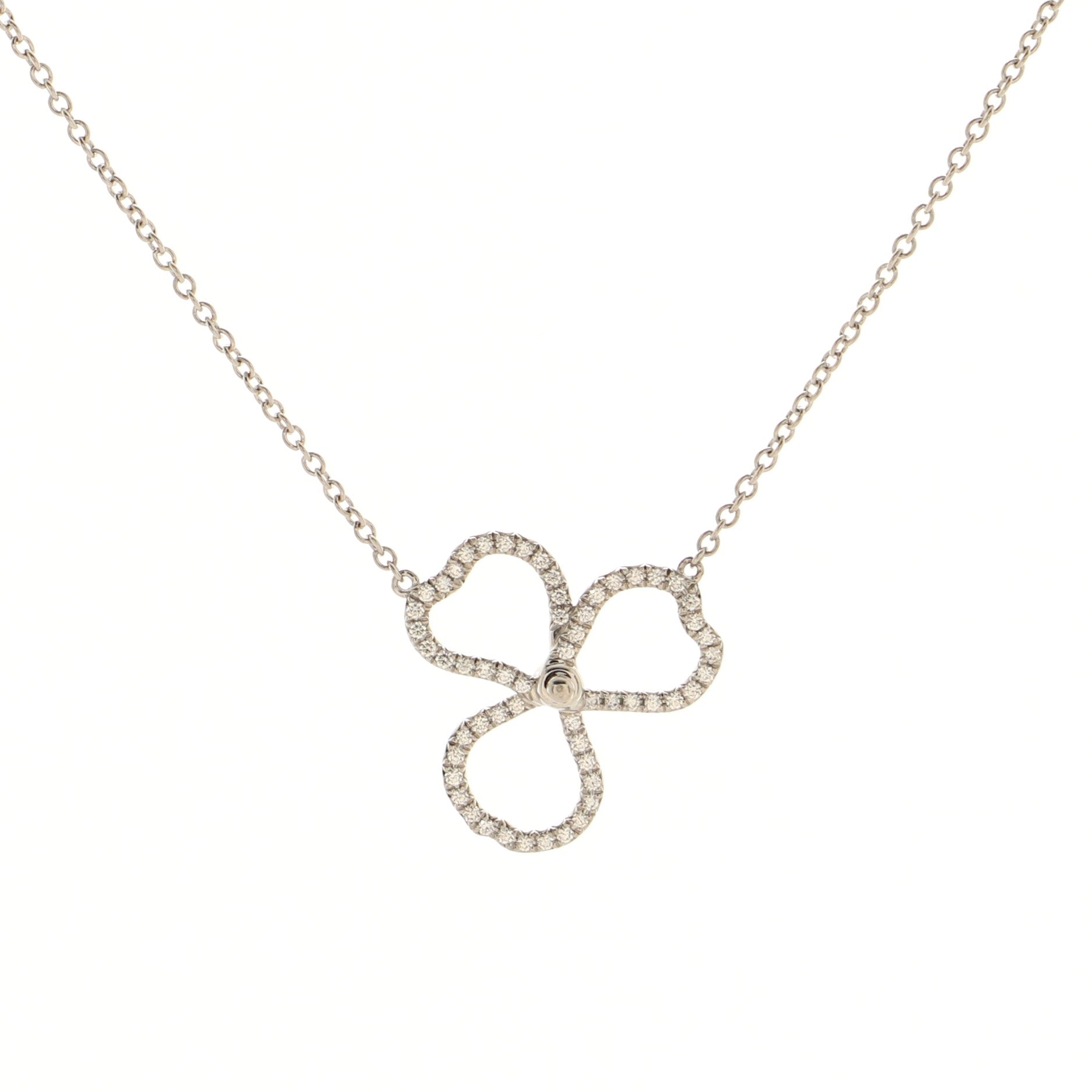 Open Paper Flower Pendant Necklace Platinum and Diamonds Small