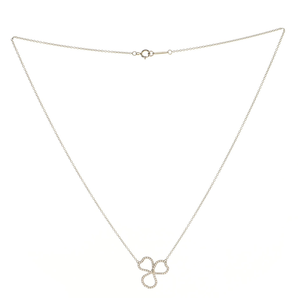 Open Paper Flower Pendant Necklace Platinum and Diamonds Small