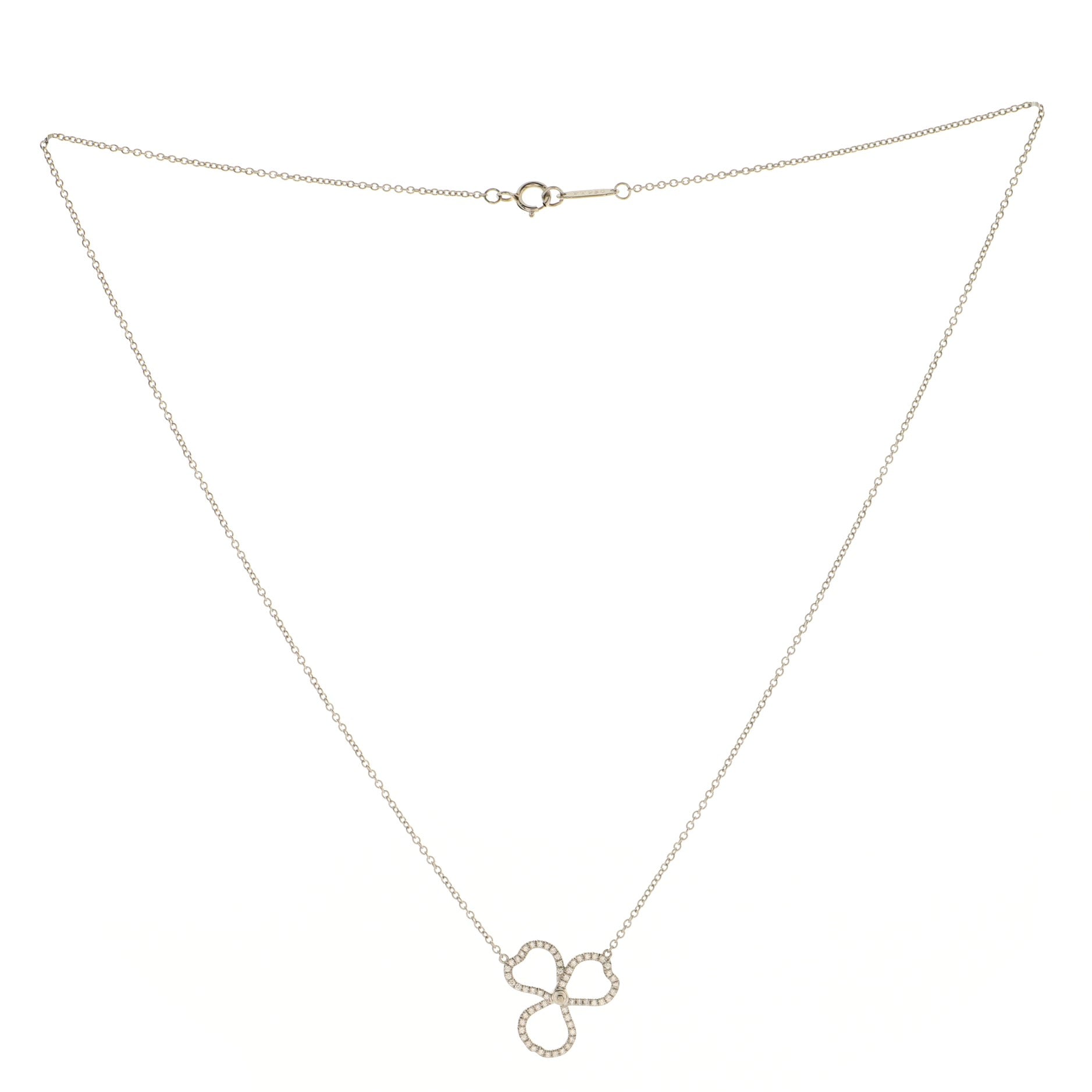 Open Paper Flower Pendant Necklace Platinum and Diamonds Small