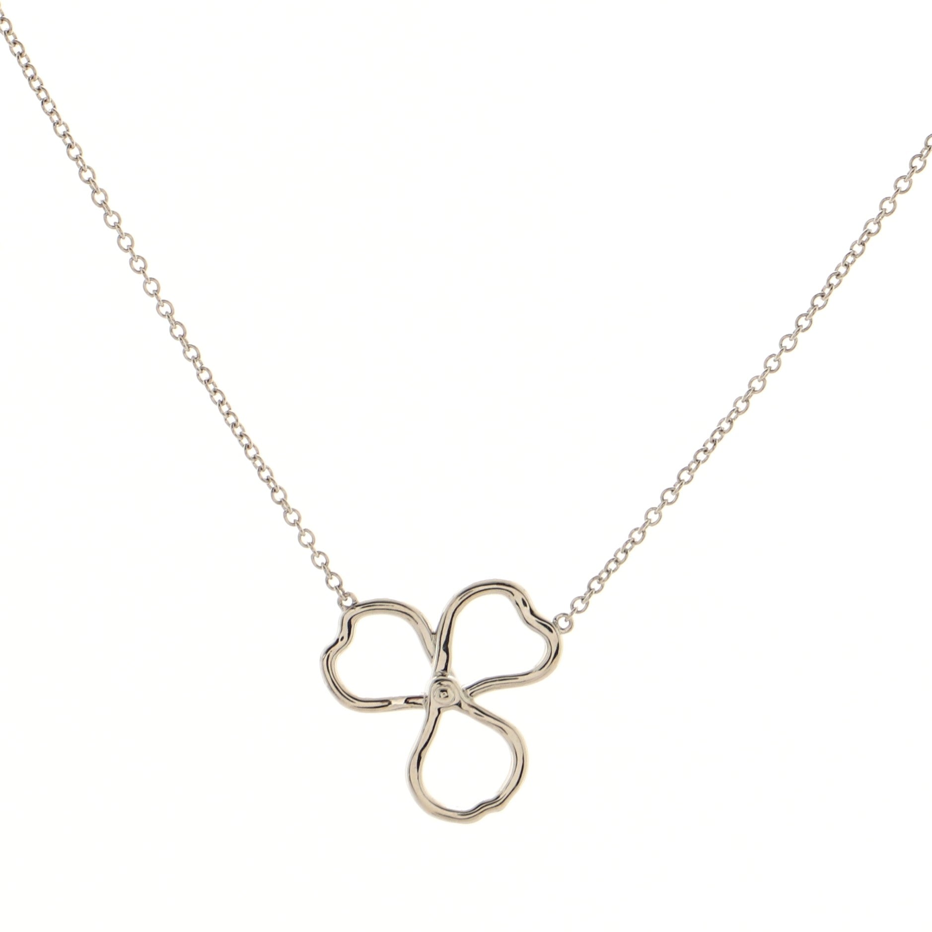Open Paper Flower Pendant Necklace Platinum and Diamonds Small