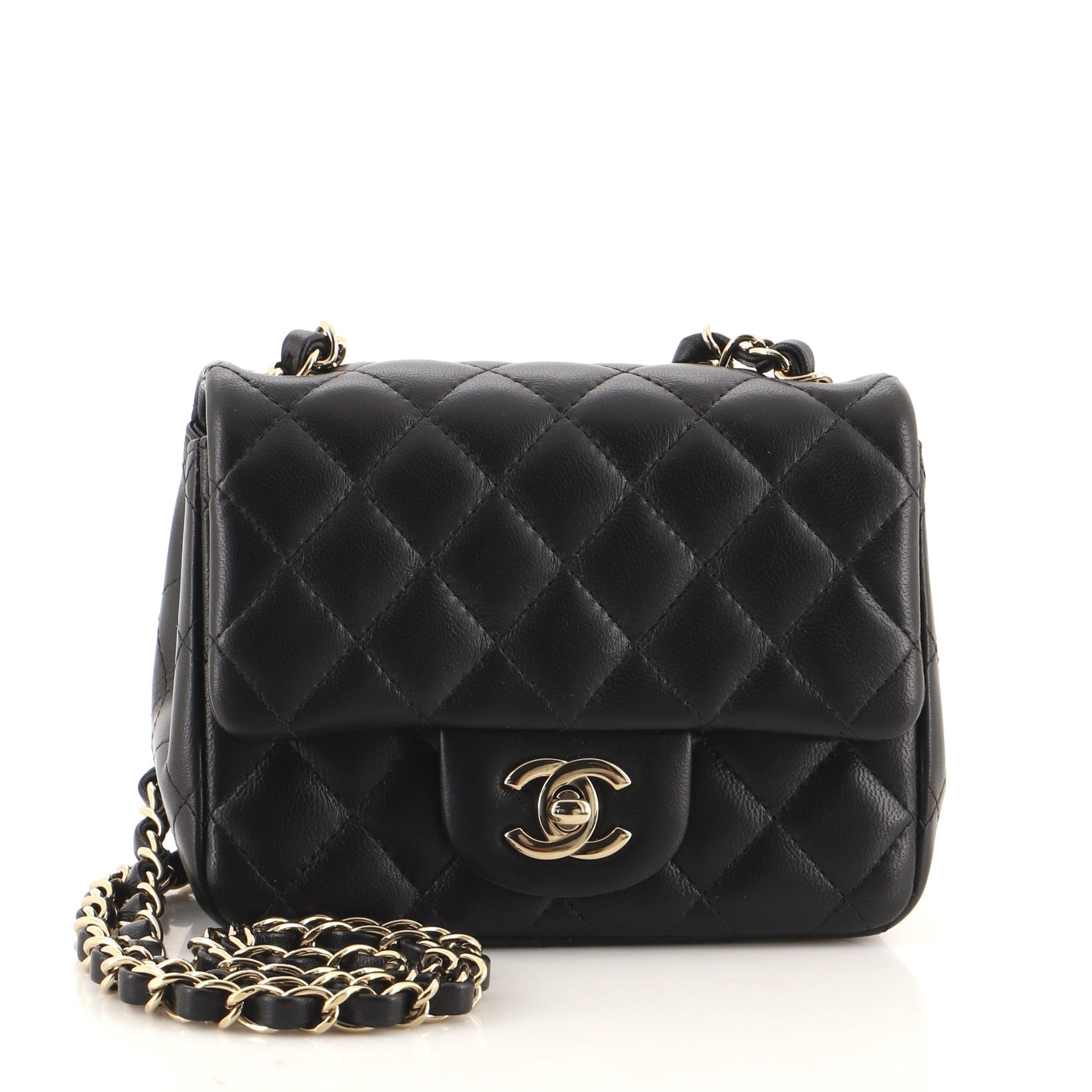 Square Classic Single Flap Bag Quilted Lambskin Mini