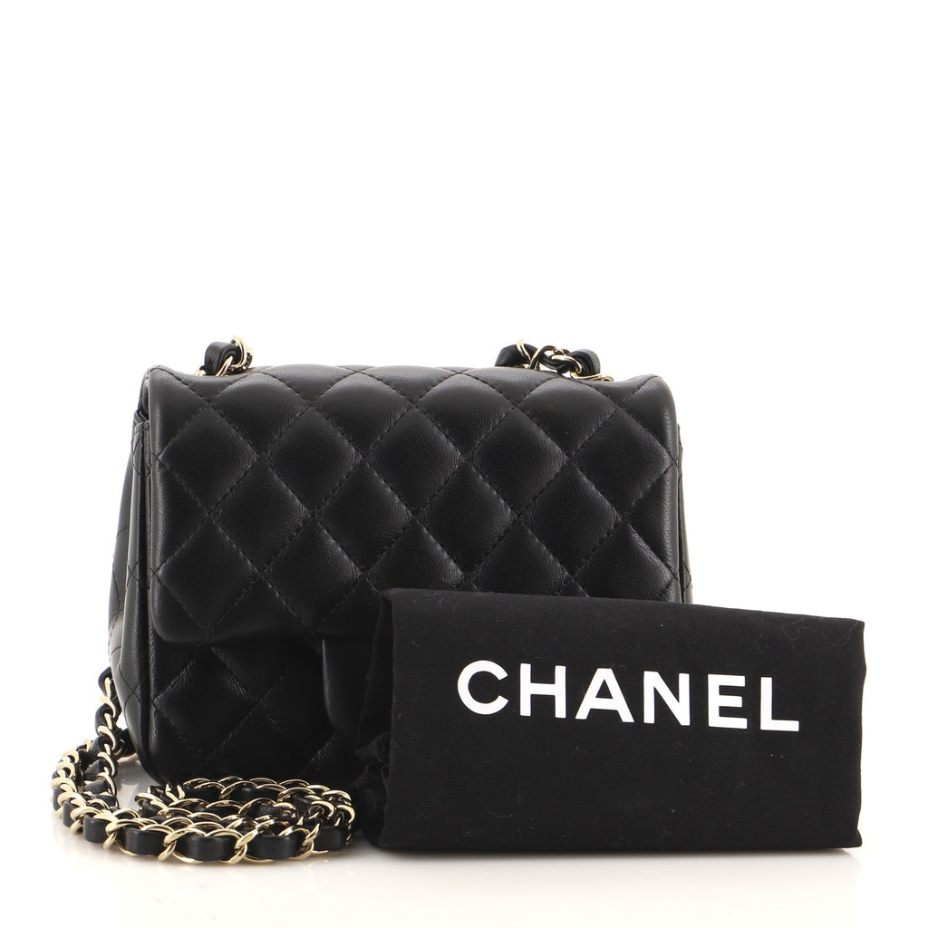 Square Classic Single Flap Bag Quilted Lambskin Mini