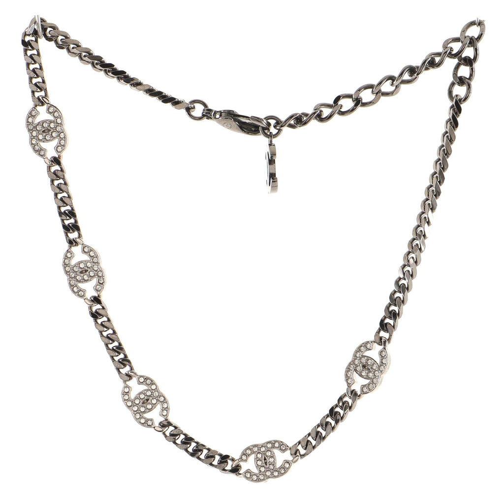 CC Link Choker Necklace Metal with Crystals