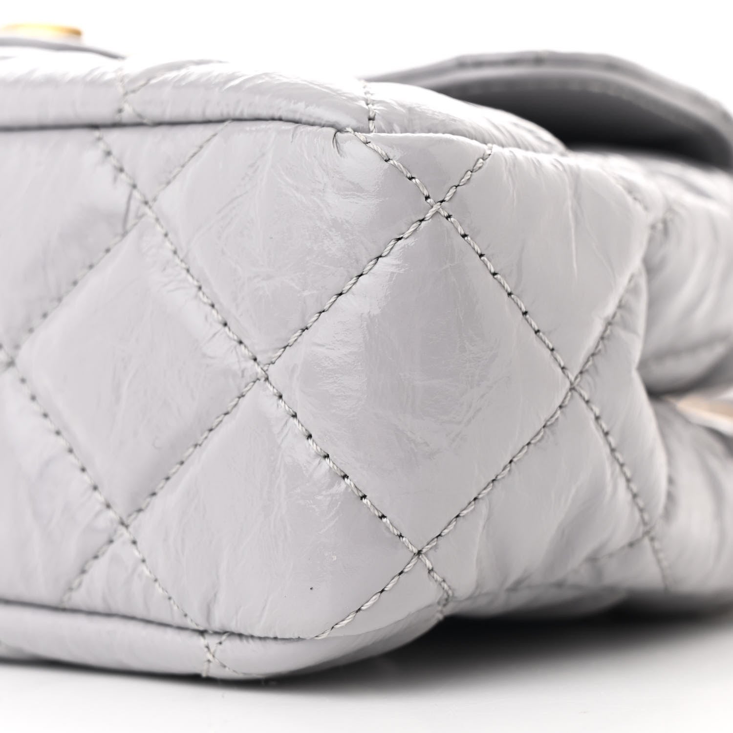Shiny Crumpled Calfskin Quilted Small Wavy CC Hobo Grey