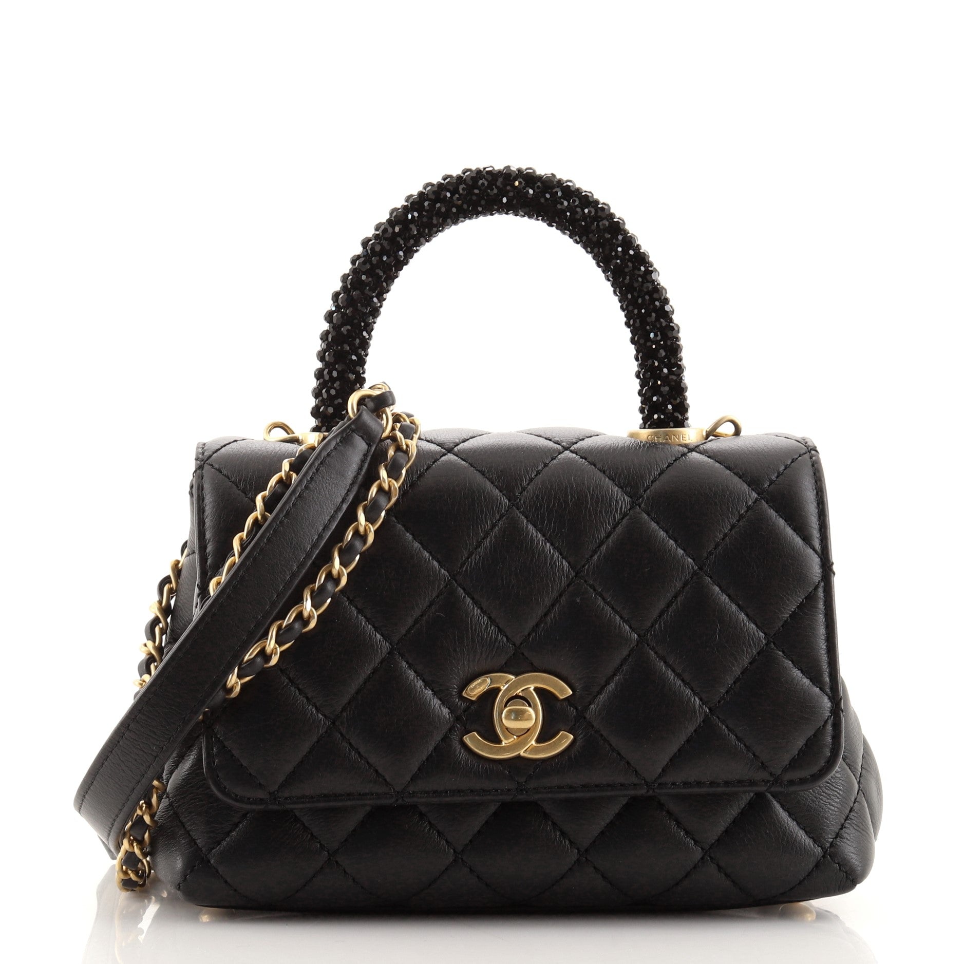 Coco Top Handle Bag Quilted Goatskin with Beaded Handle Extra Mini