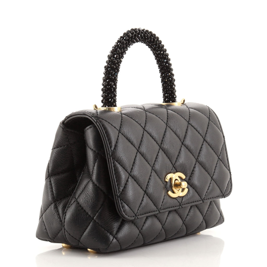Coco Top Handle Bag Quilted Goatskin with Beaded Handle Extra Mini