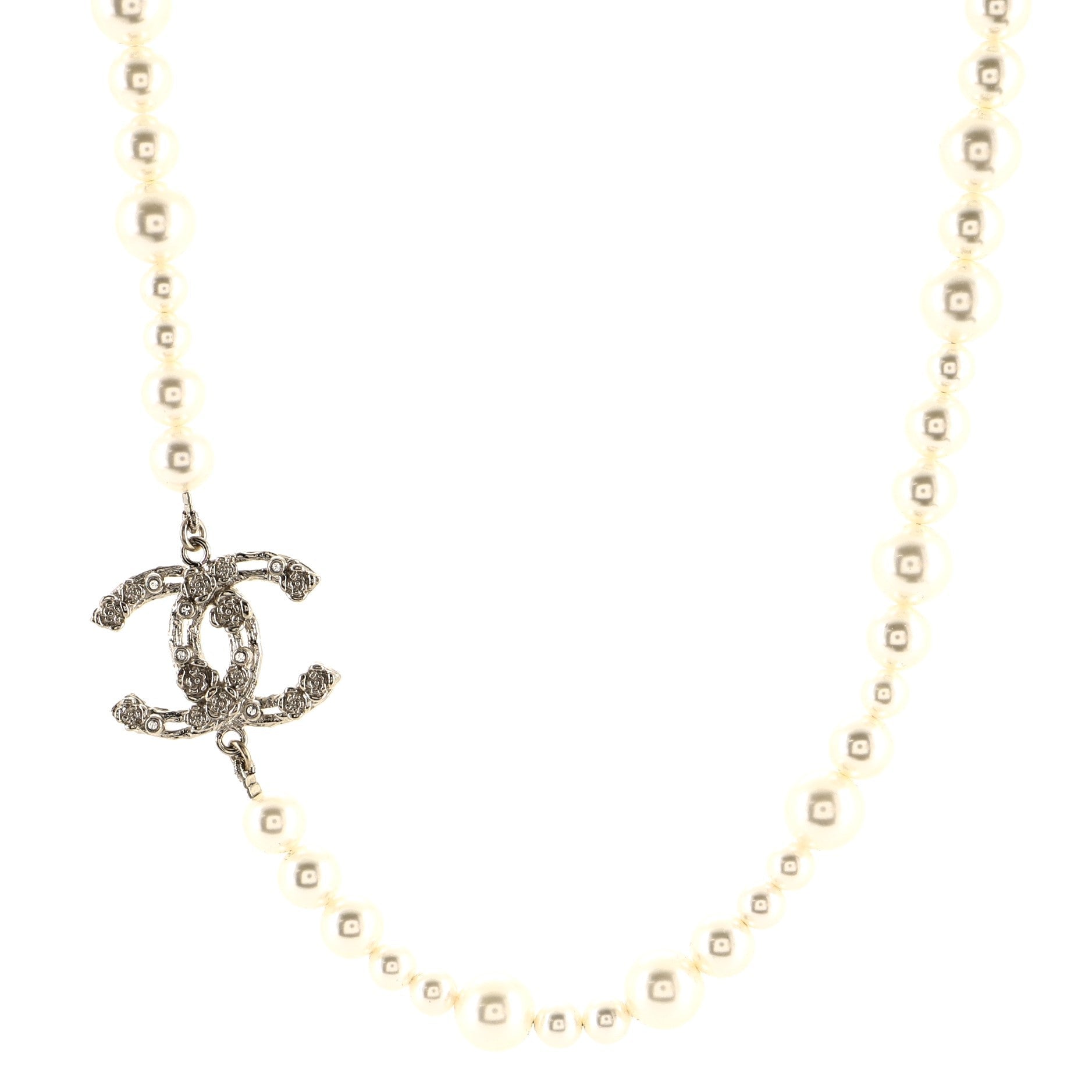Camellia on CC Short Necklace Faux Pearls with Metal and Crystals