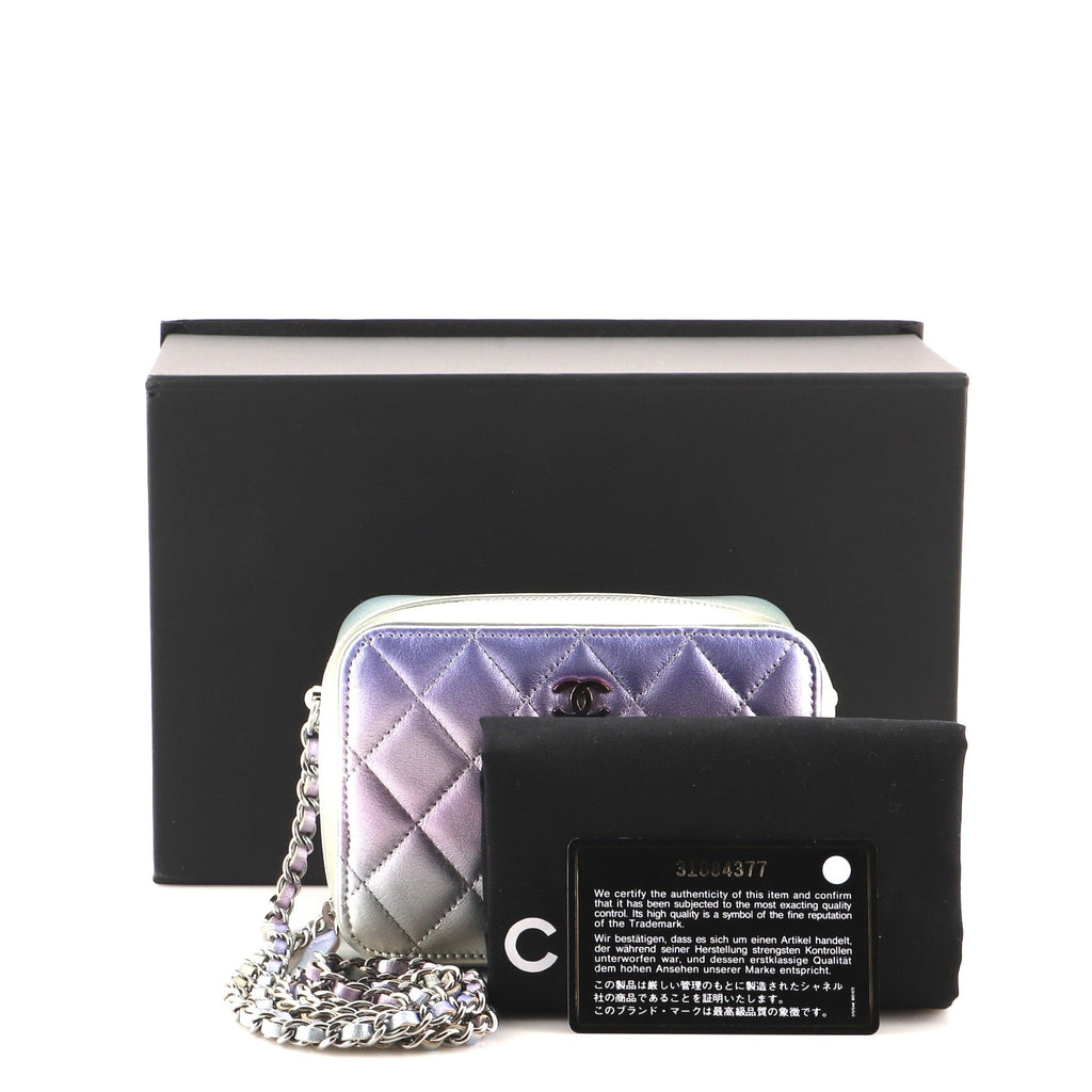 Zip Around Vanity Case with Chain Quilted Gradient Metallic Calfskin with Gradient Hardware Mini