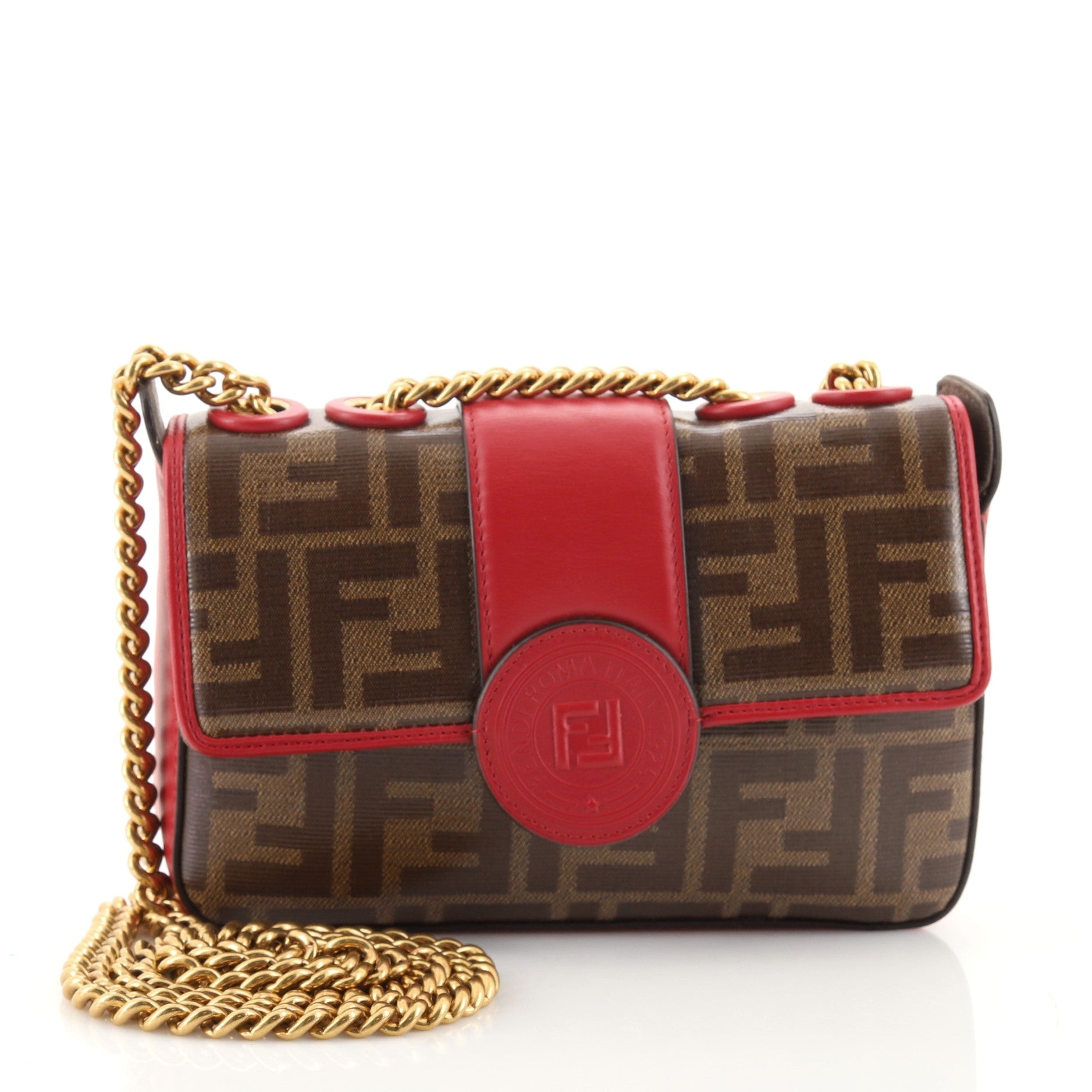 FF Logo Stamp Flap Bag Zucca Coated Canvas Mini