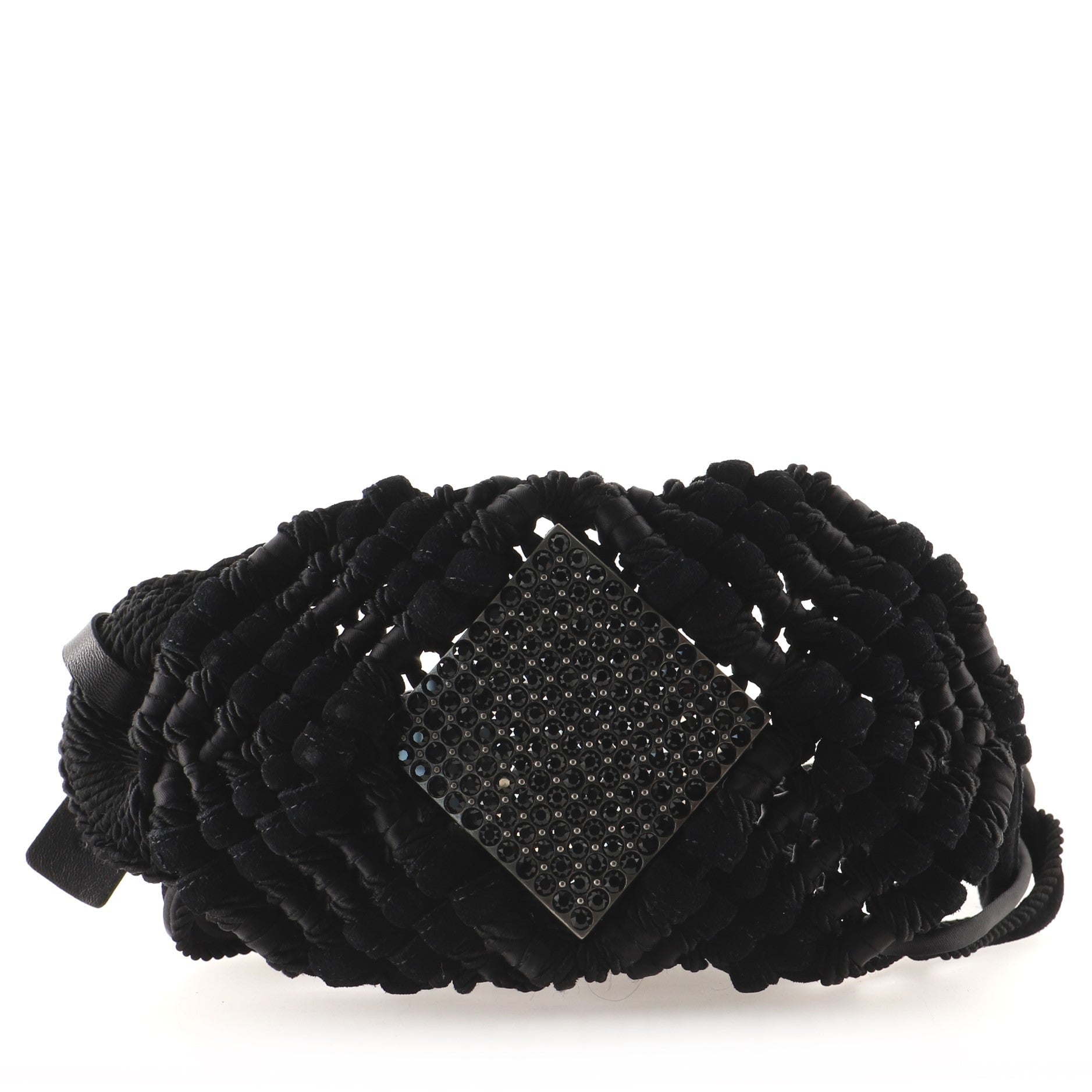 Macrame Belt Strass Embellished Metal with Satin and Suede 95