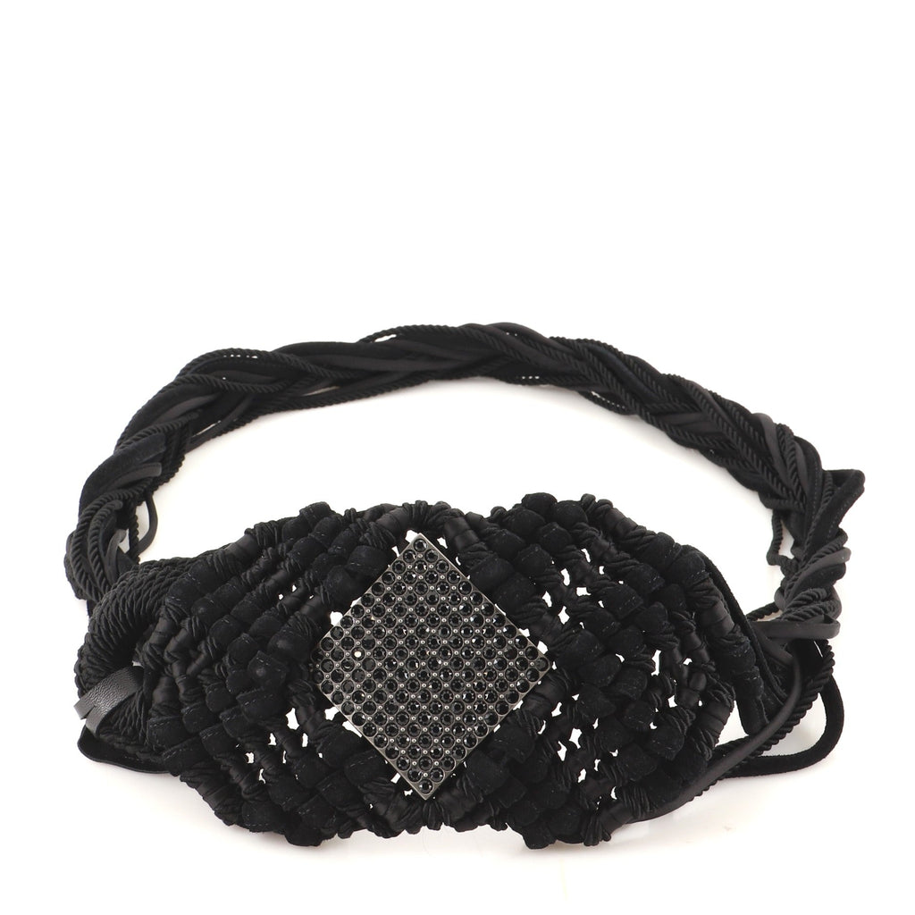 Macrame Belt Strass Embellished Metal with Satin and Suede 95