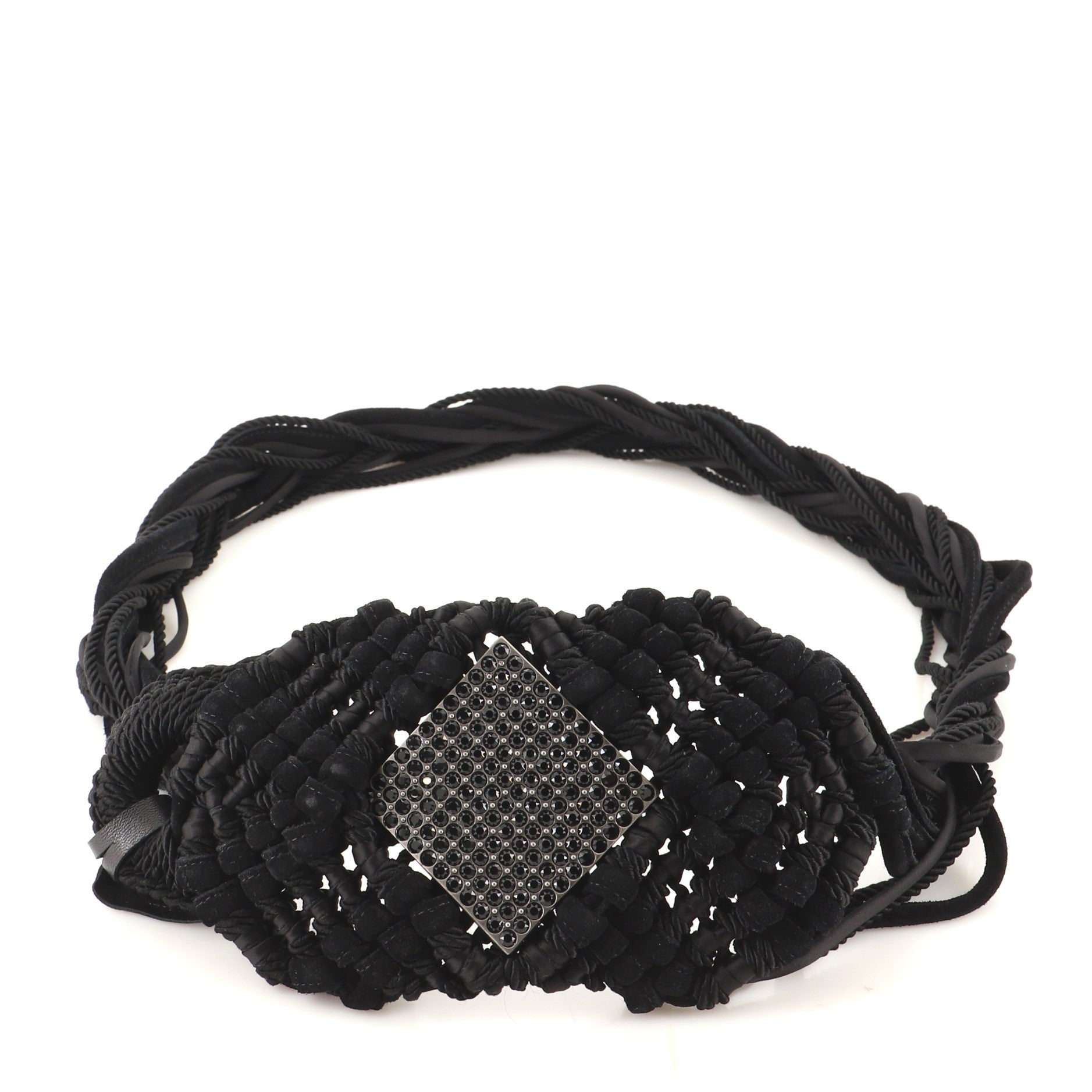 Macrame Belt Strass Embellished Metal with Satin and Suede 95