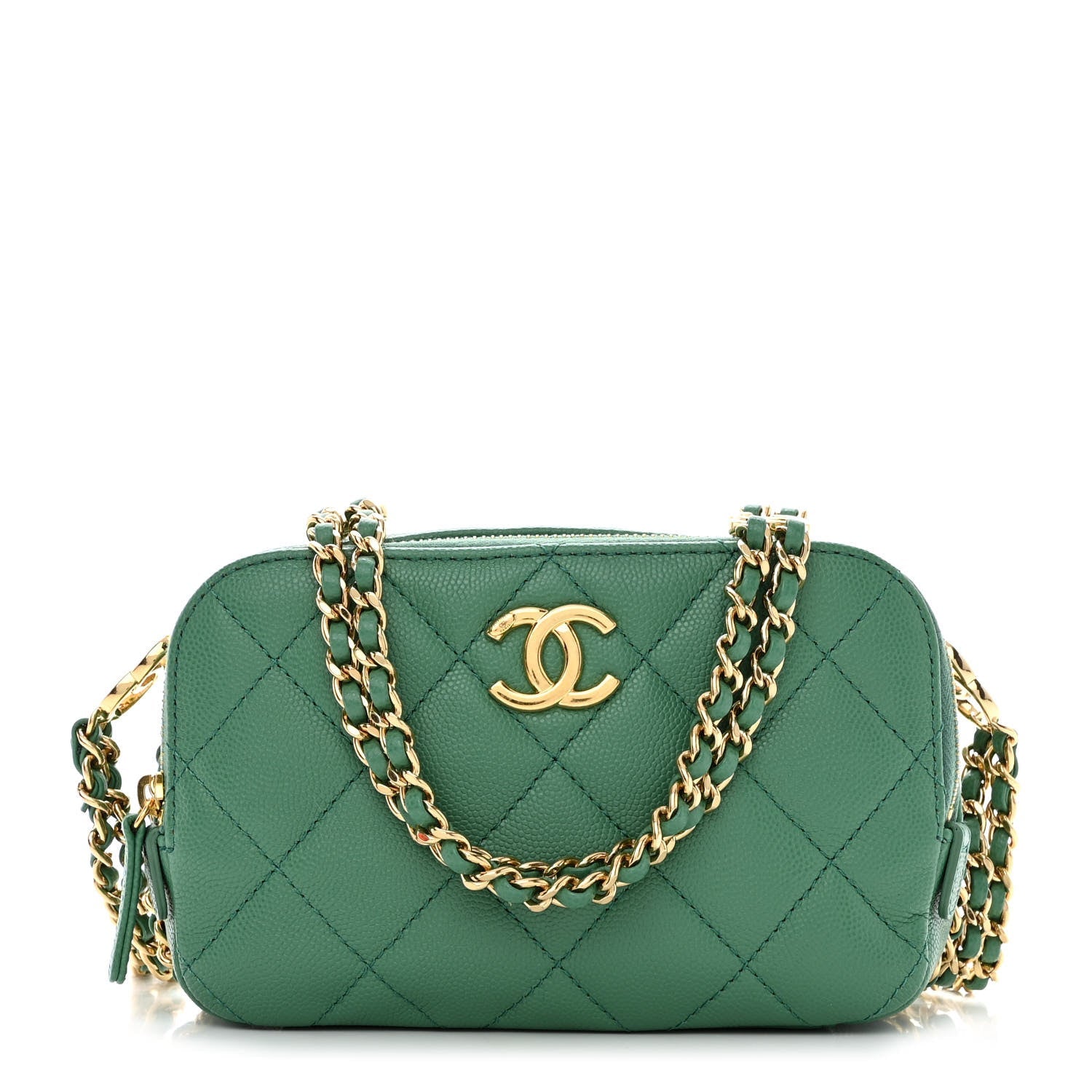 Caviar Quilted Mini CC You Camera Case Dark Green