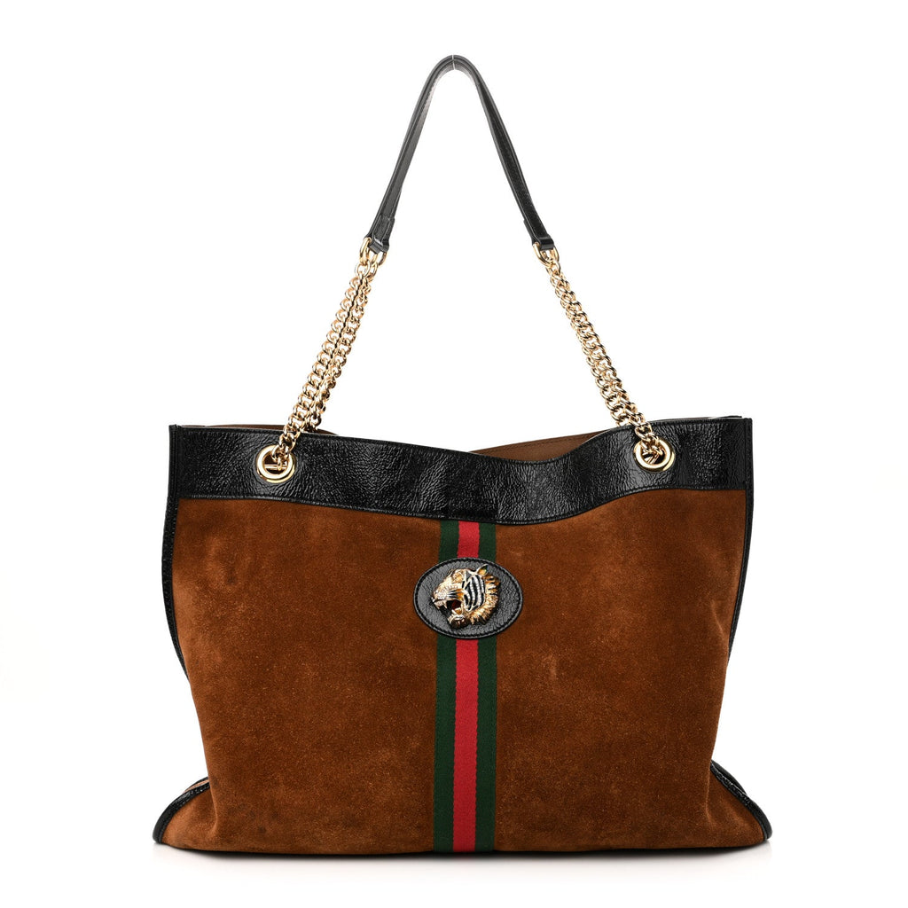 Suede Patent Large Rajah Chain Tote Nocciola Black