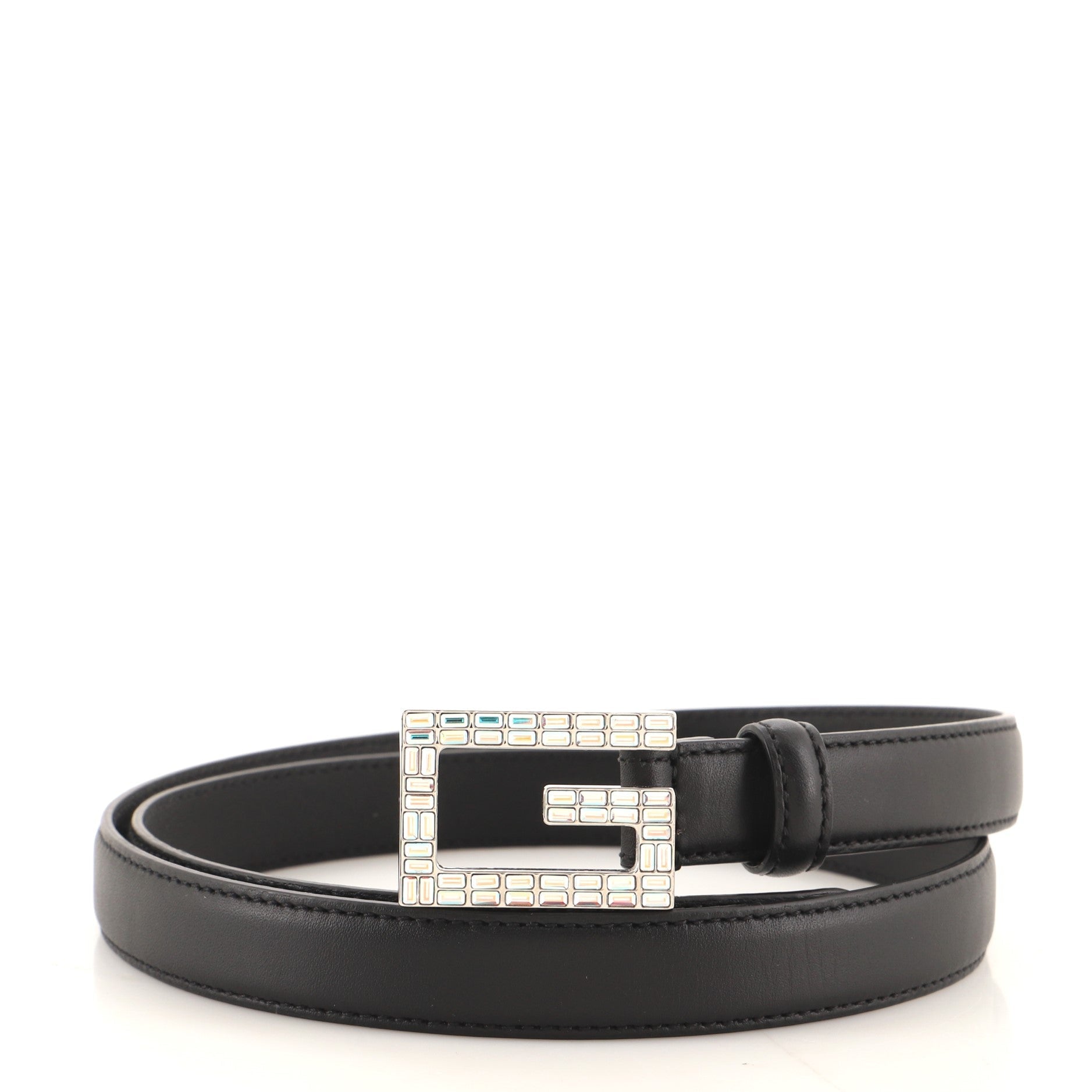 Madelyn Belt Leather with Crystal Buckle Thin 85