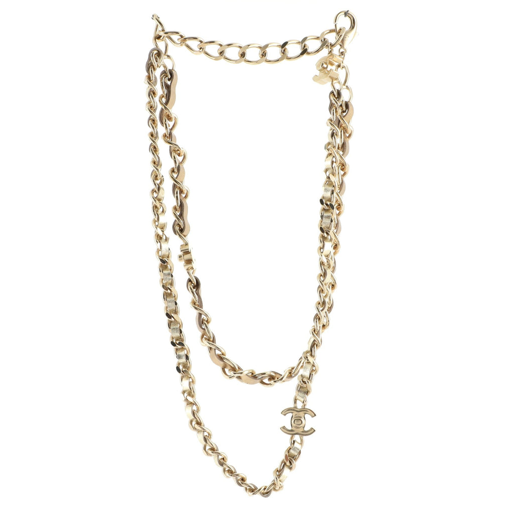 CC Turnlock Double Chain Necklace Metal with Leather