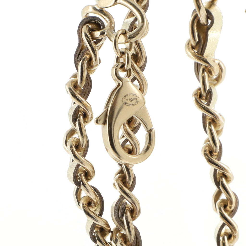 CC Turnlock Double Chain Necklace Metal with Leather