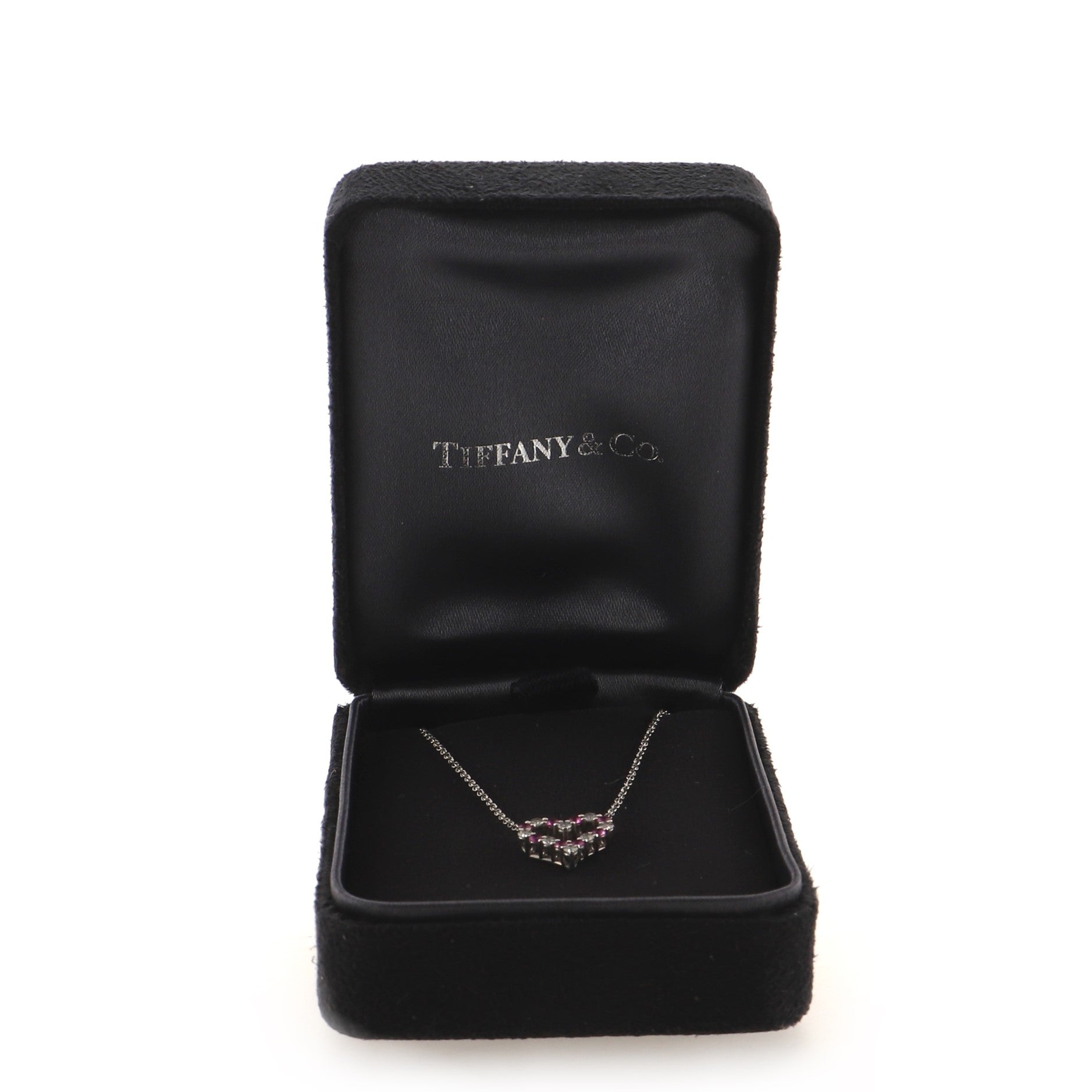 Sentimental Heart Pendant Necklace Platinum with Diamonds and Pink Sapphires Mini
