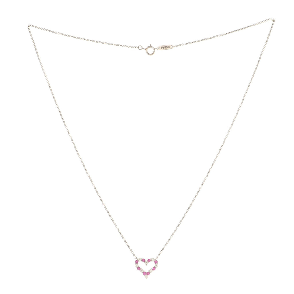 Sentimental Heart Pendant Necklace Platinum with Diamonds and Pink Sapphires Mini