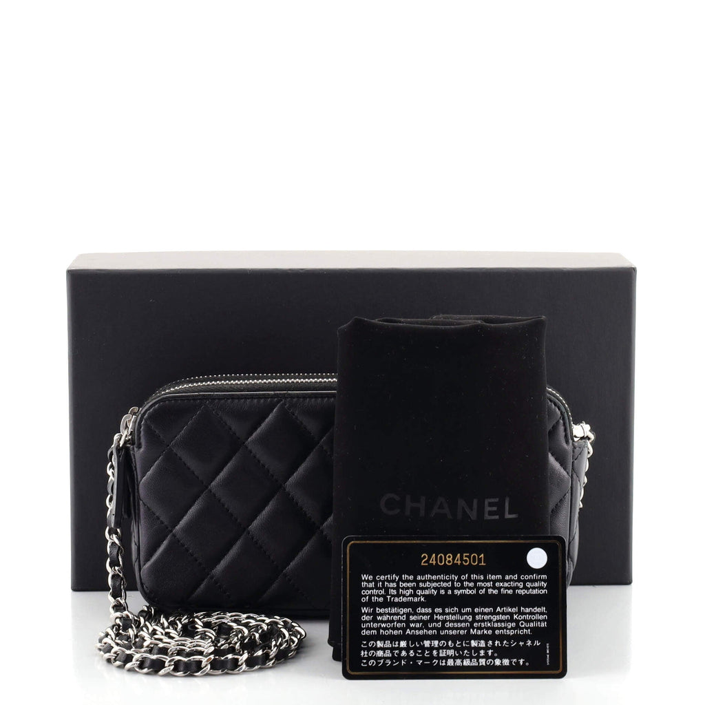 Double Zip Clutch with Chain Quilted Lambskin