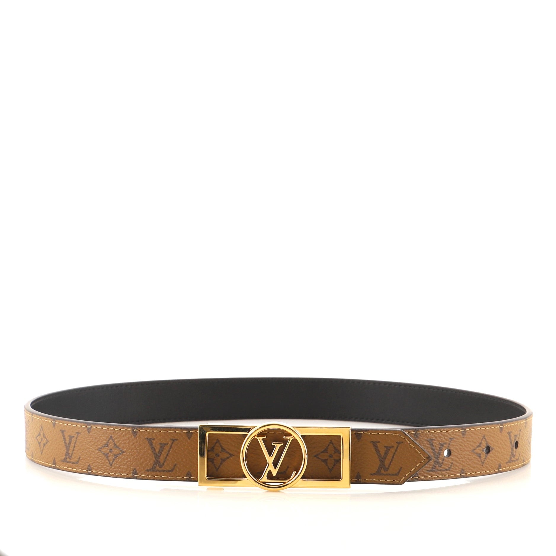 Dauphine Reversible Belt Reverse Monogram Canvas and Leather Thin 70