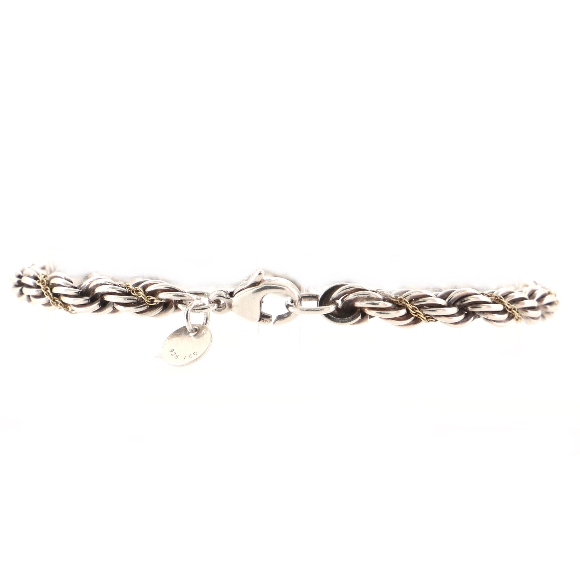 Rope Chain Bracelet Sterling Silver with 18K Yellow Gold