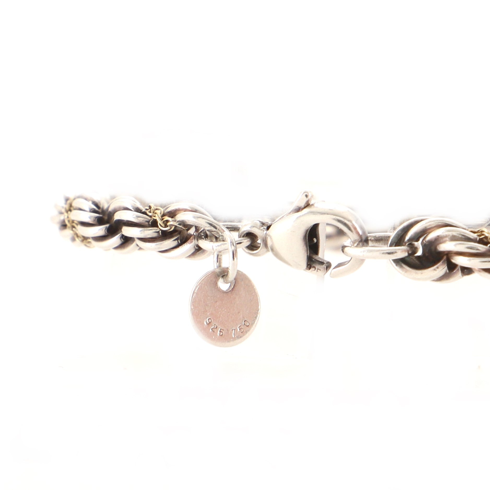 Rope Chain Bracelet Sterling Silver with 18K Yellow Gold