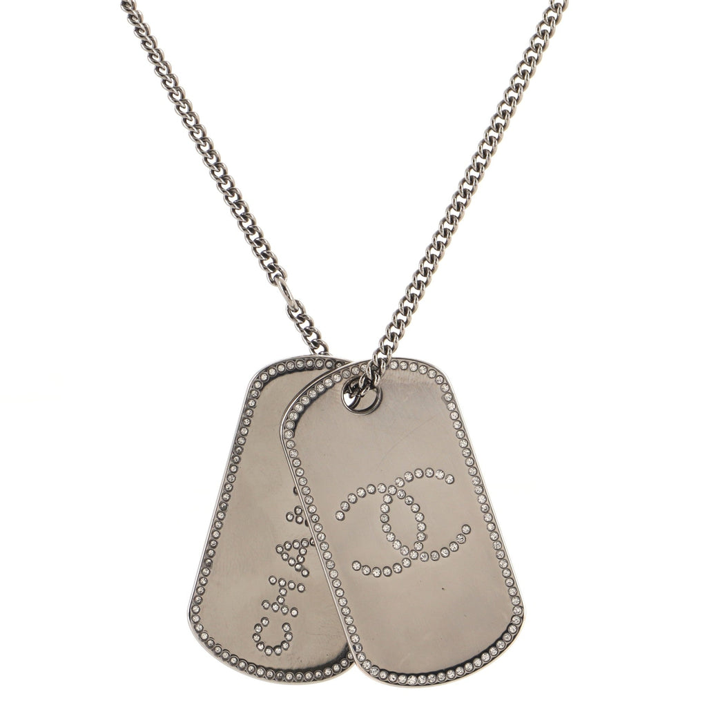 CC Dog Tag Charm Pendant Necklace Metal with Crystals