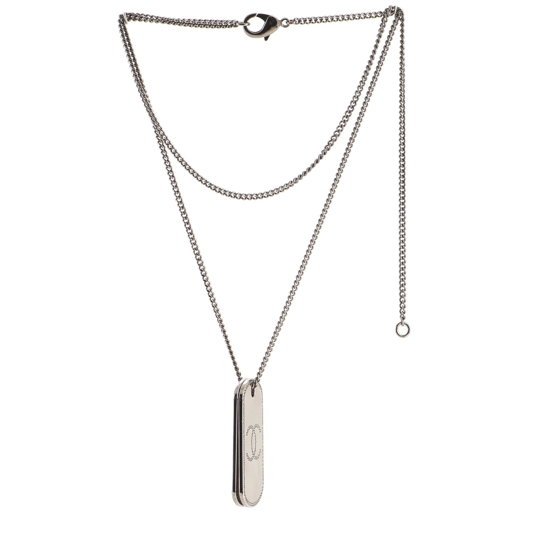 CC Dog Tag Charm Pendant Necklace Metal with Crystals