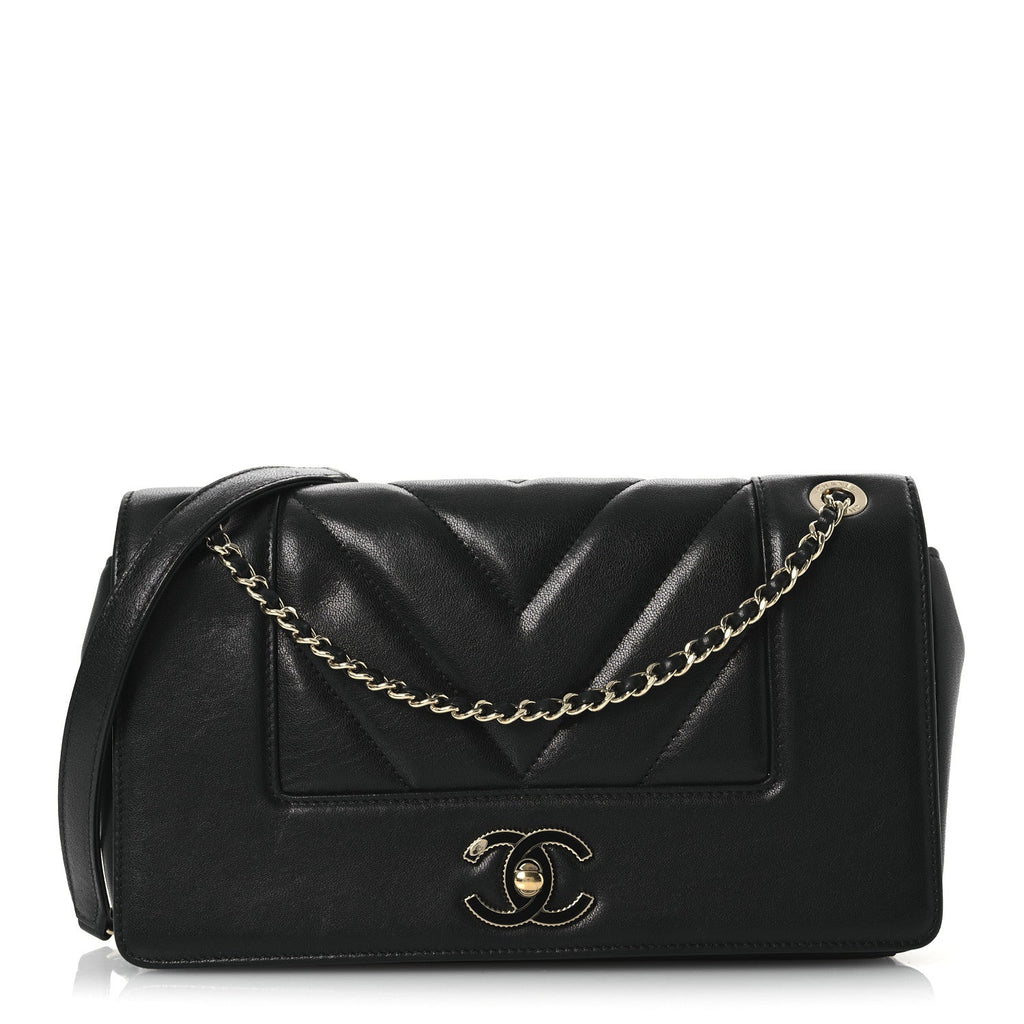 Sheepskin Chevron Quilted Medium Vintage Mademoiselle Flap Black