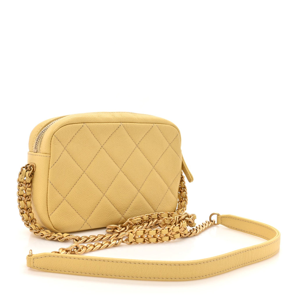 Shiny Caviar Quilted Chain Melody Camera Bag Yellow