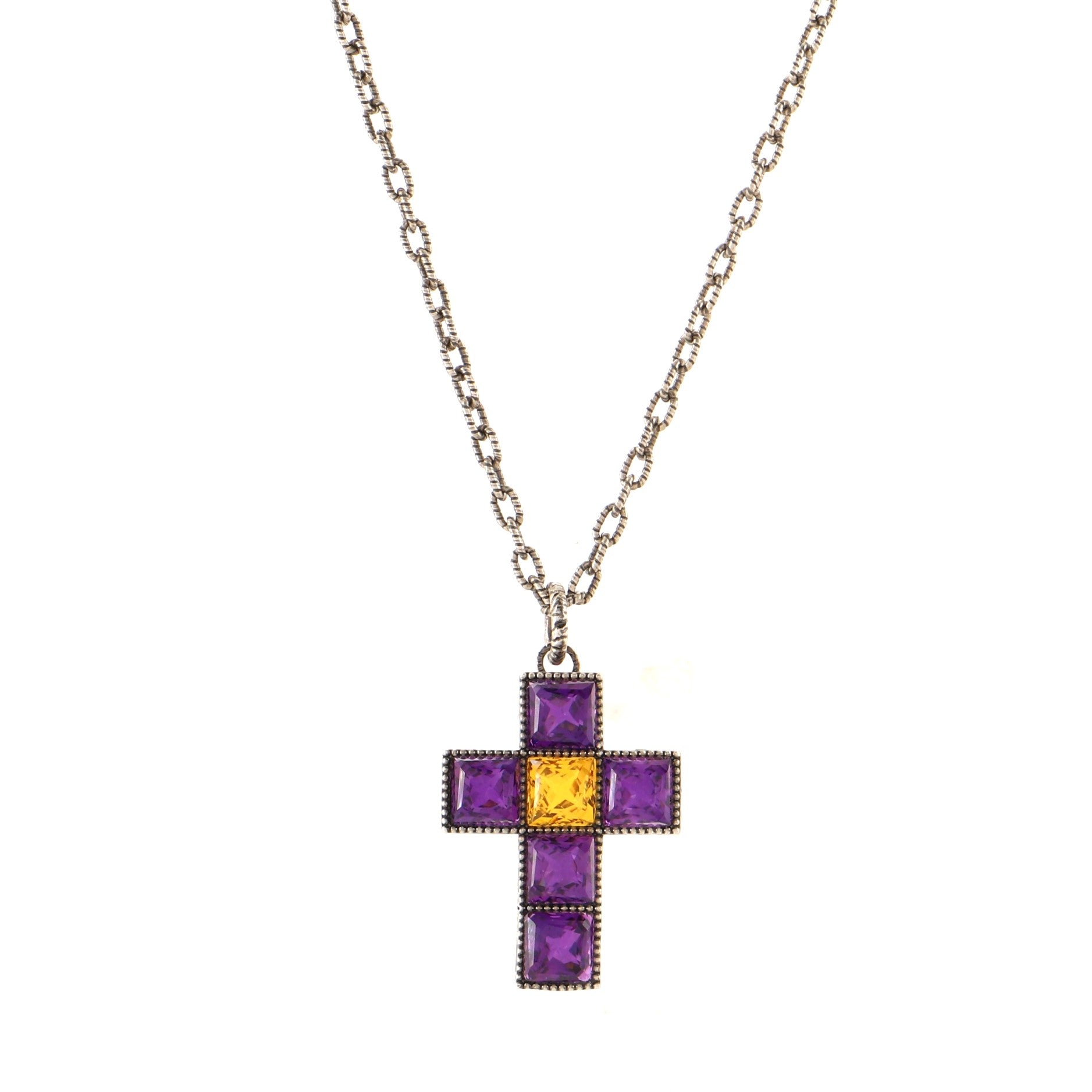 G Cube Cross Necklace Sterling Silver with Crystals