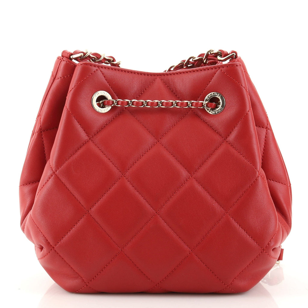 CC Chain Drawstring Bucket Bag Quilted Lambskin Mini