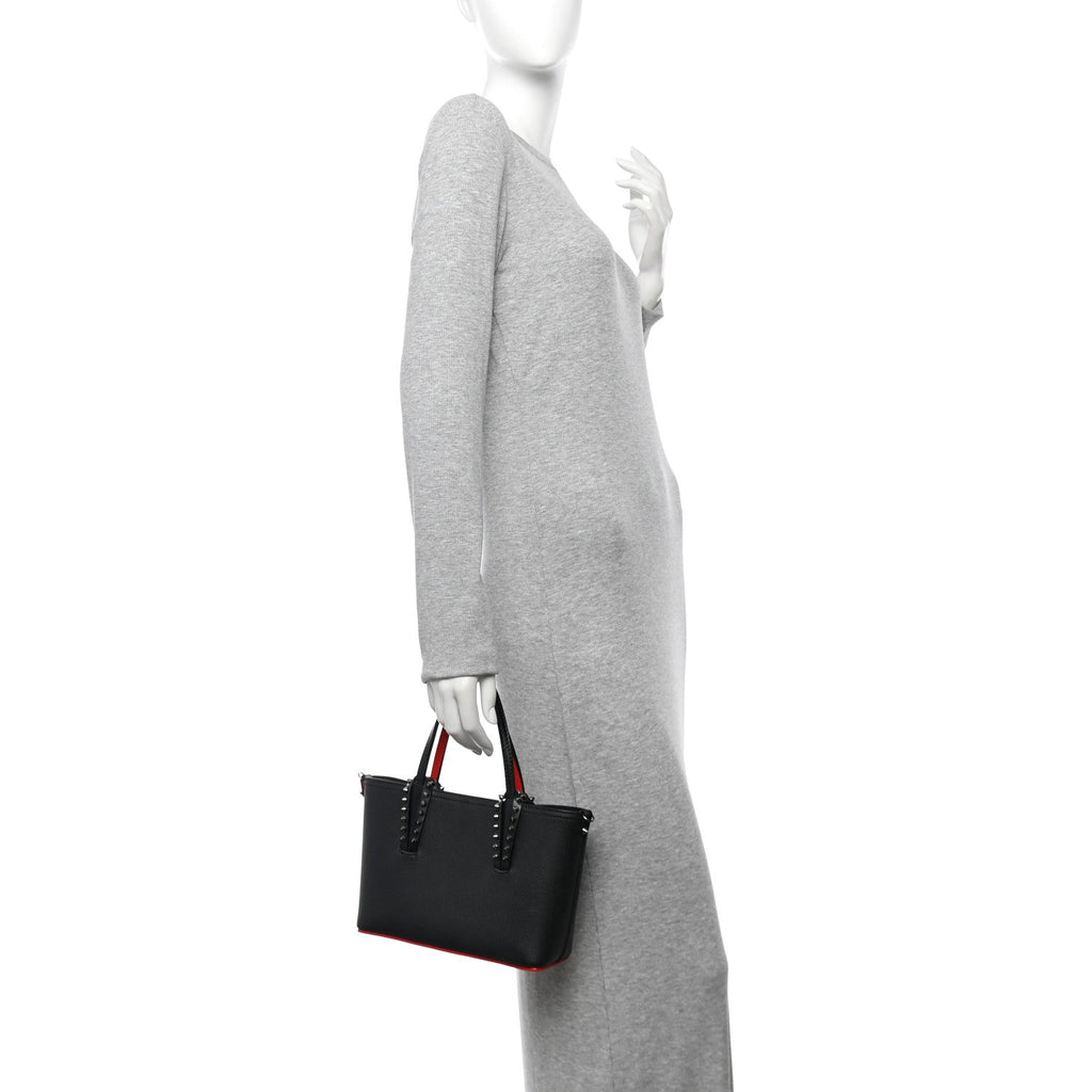 Calfskin Empire Spiked Mini East West Cabata Shopper Tote Black