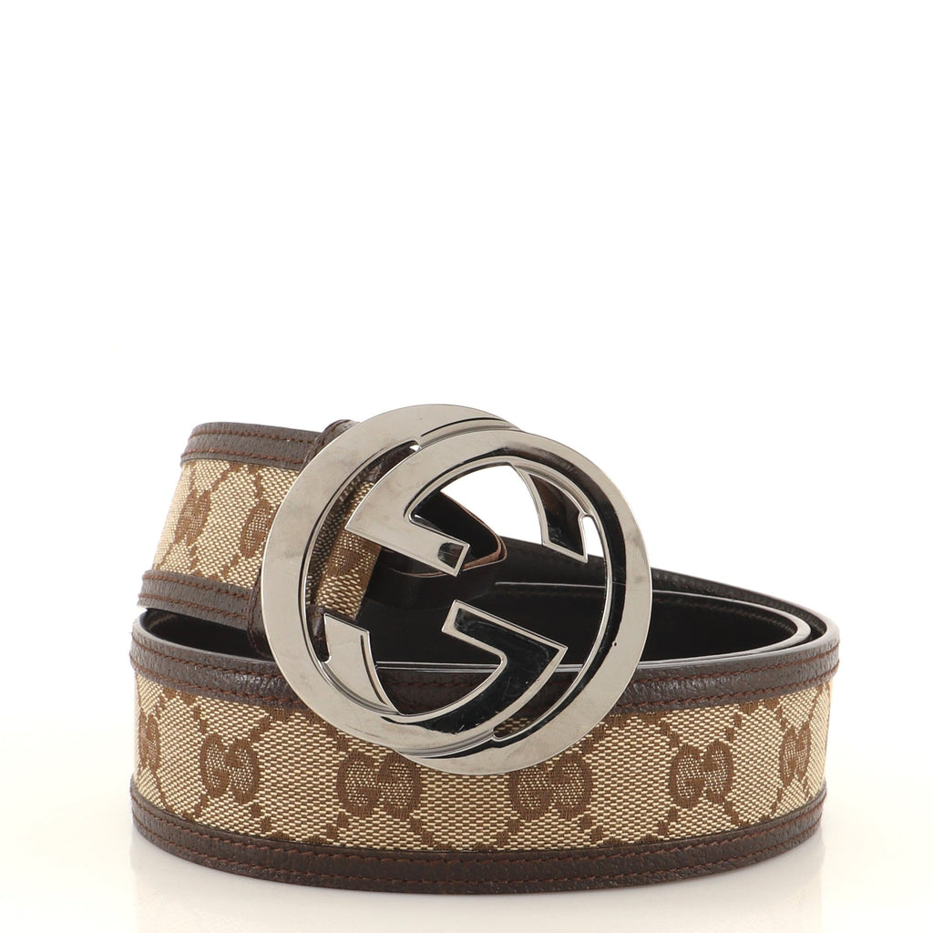 Interlocking G Belt GG Canvas with Leather Wide 80