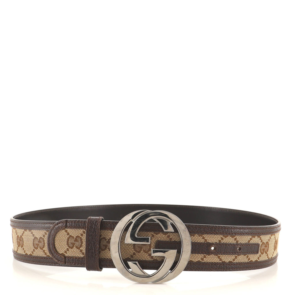 Interlocking G Belt GG Canvas with Leather Wide 80