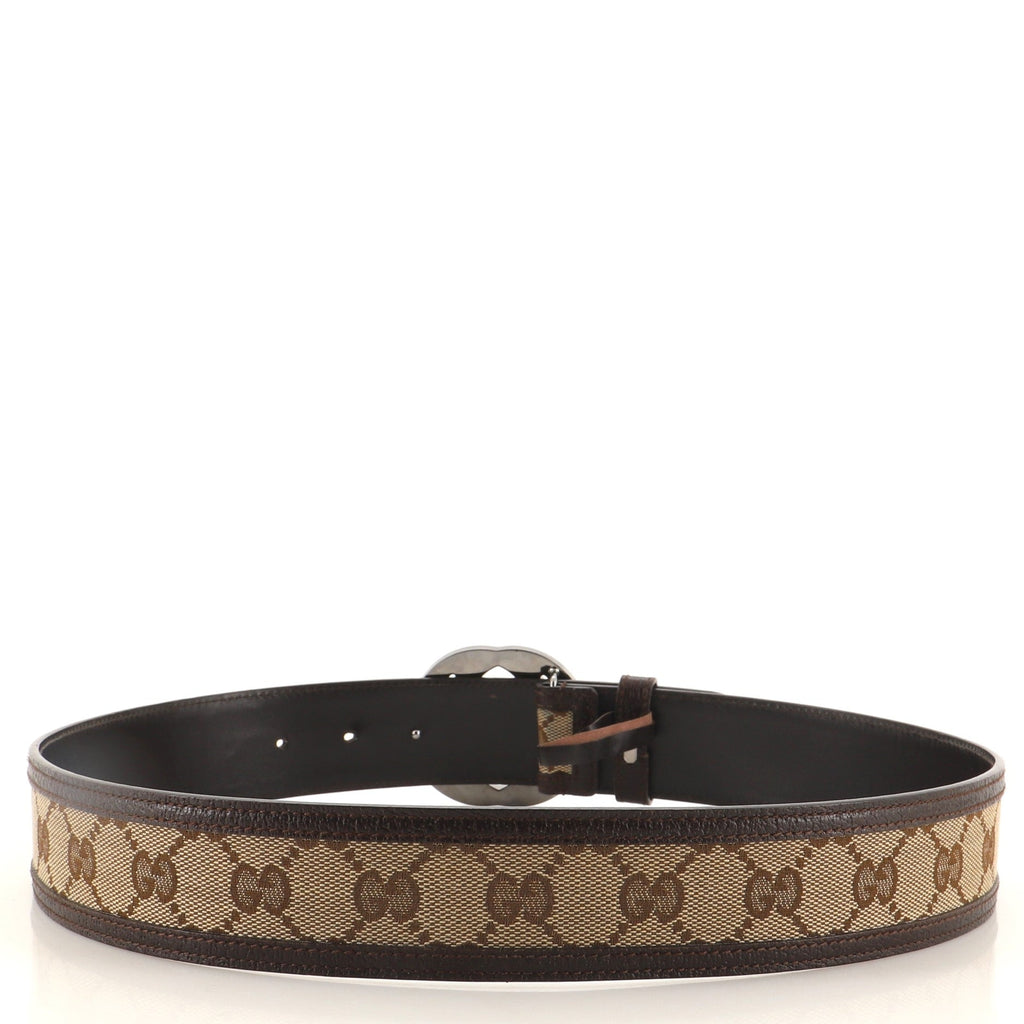 Interlocking G Belt GG Canvas with Leather Wide 80