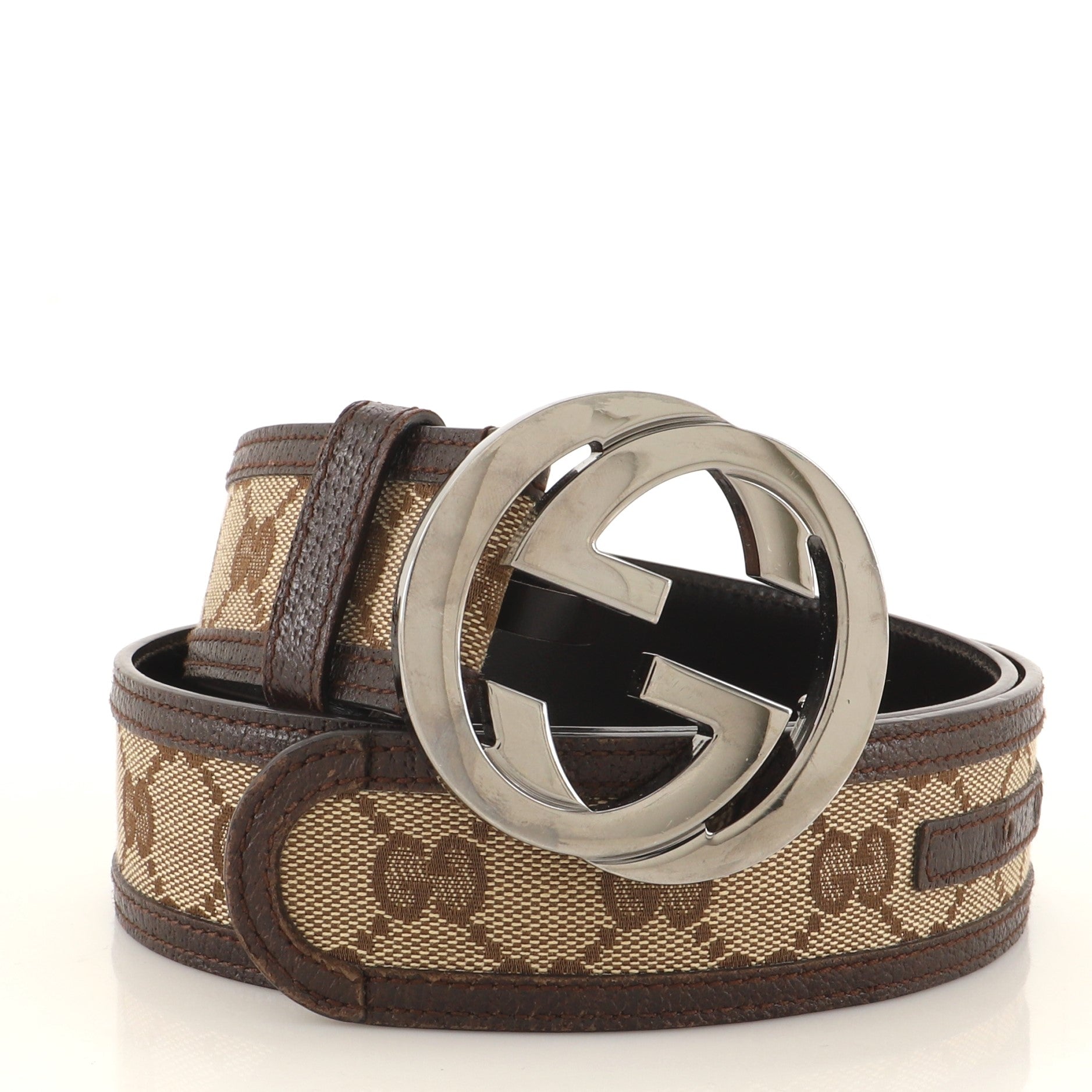 Interlocking G Belt GG Canvas with Leather Wide 80