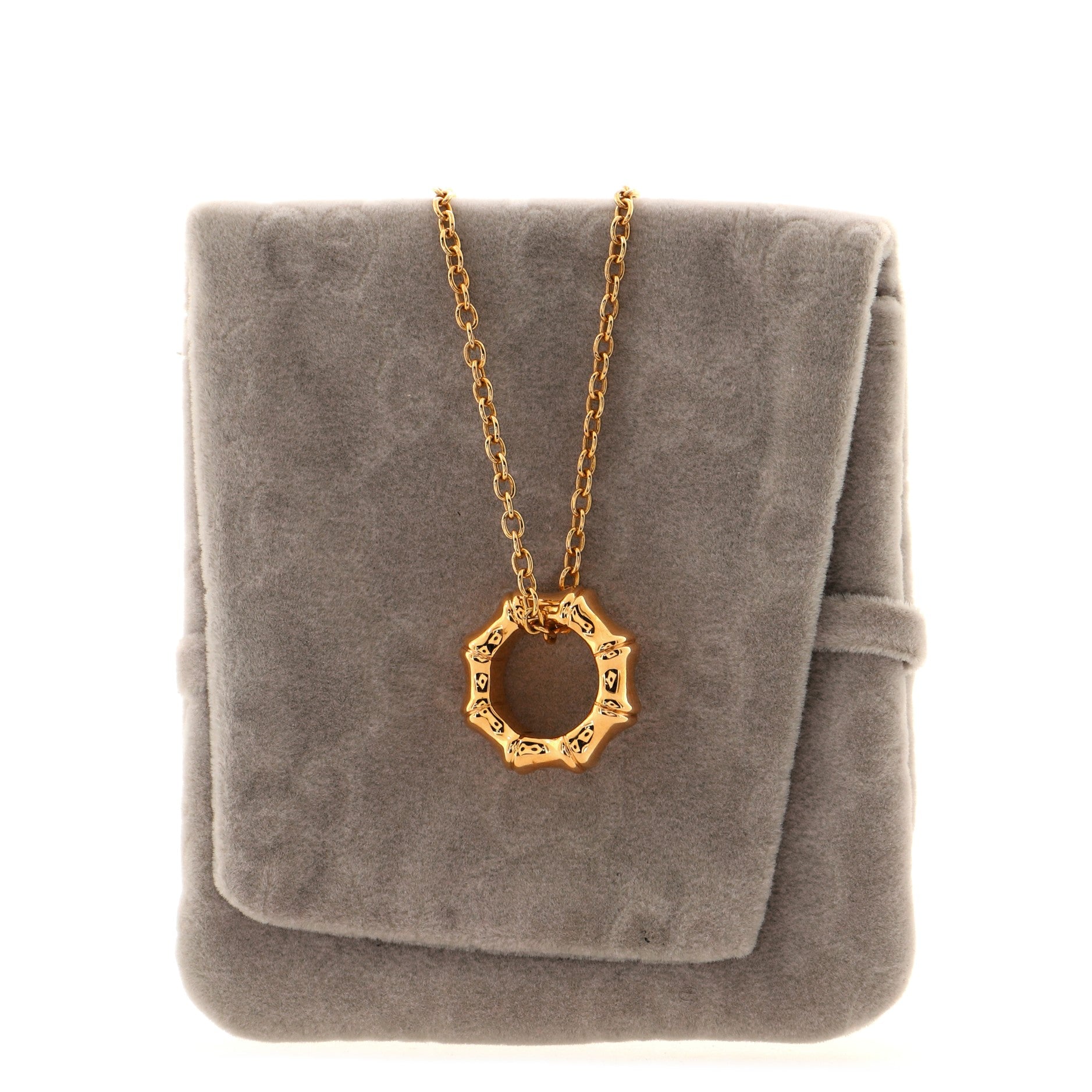 Bamboo Circle Ring Pendant Necklace 18K Rose Gold