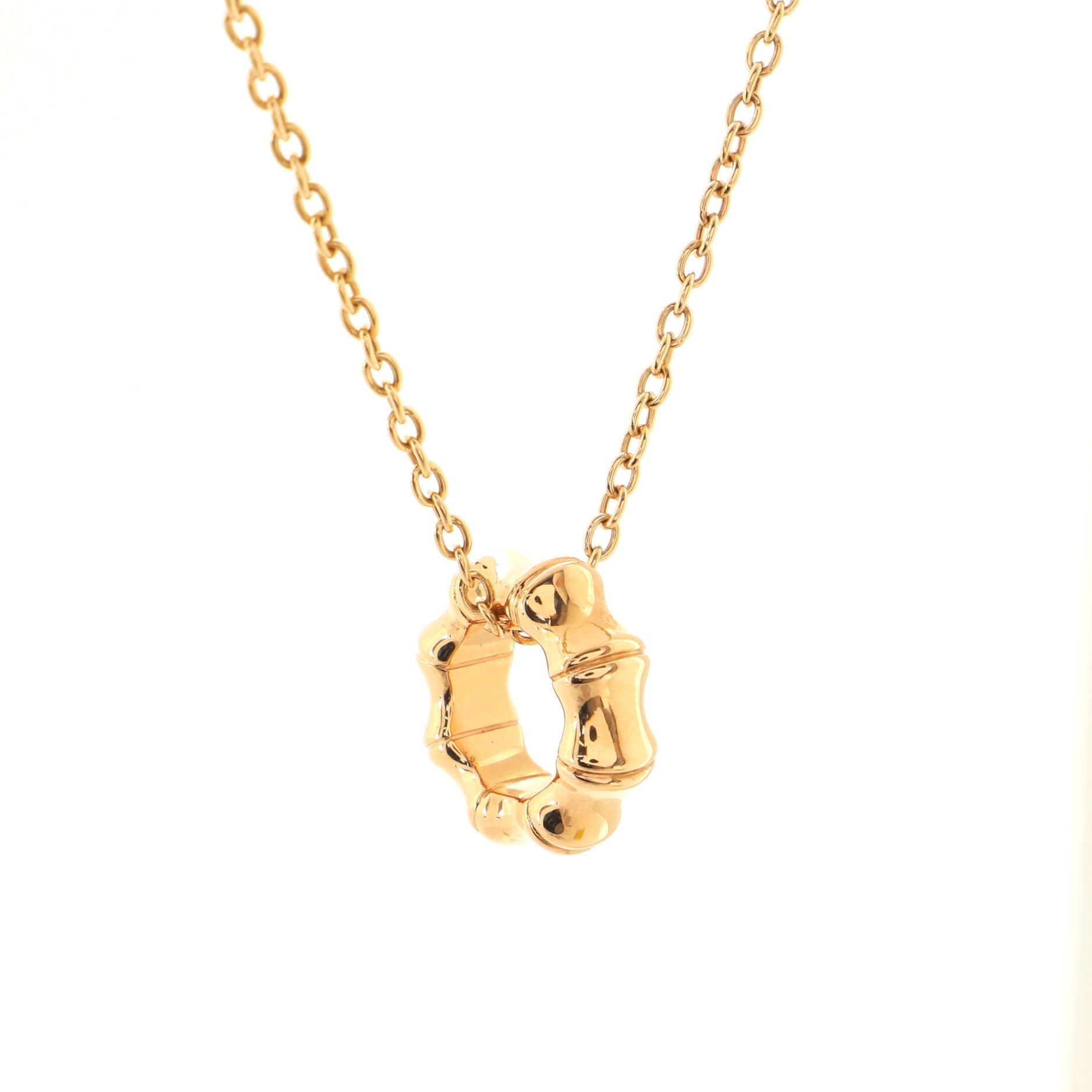 Bamboo Circle Ring Pendant Necklace 18K Rose Gold