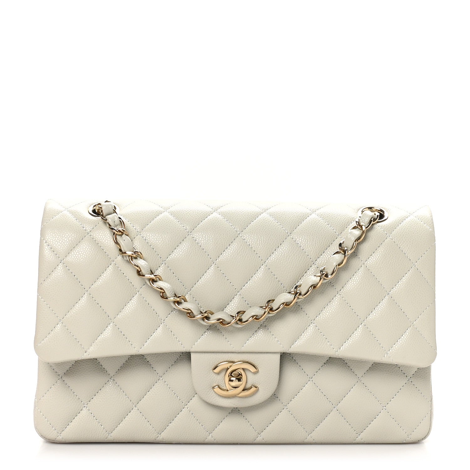 Caviar Quilted Medium Double Flap Grey